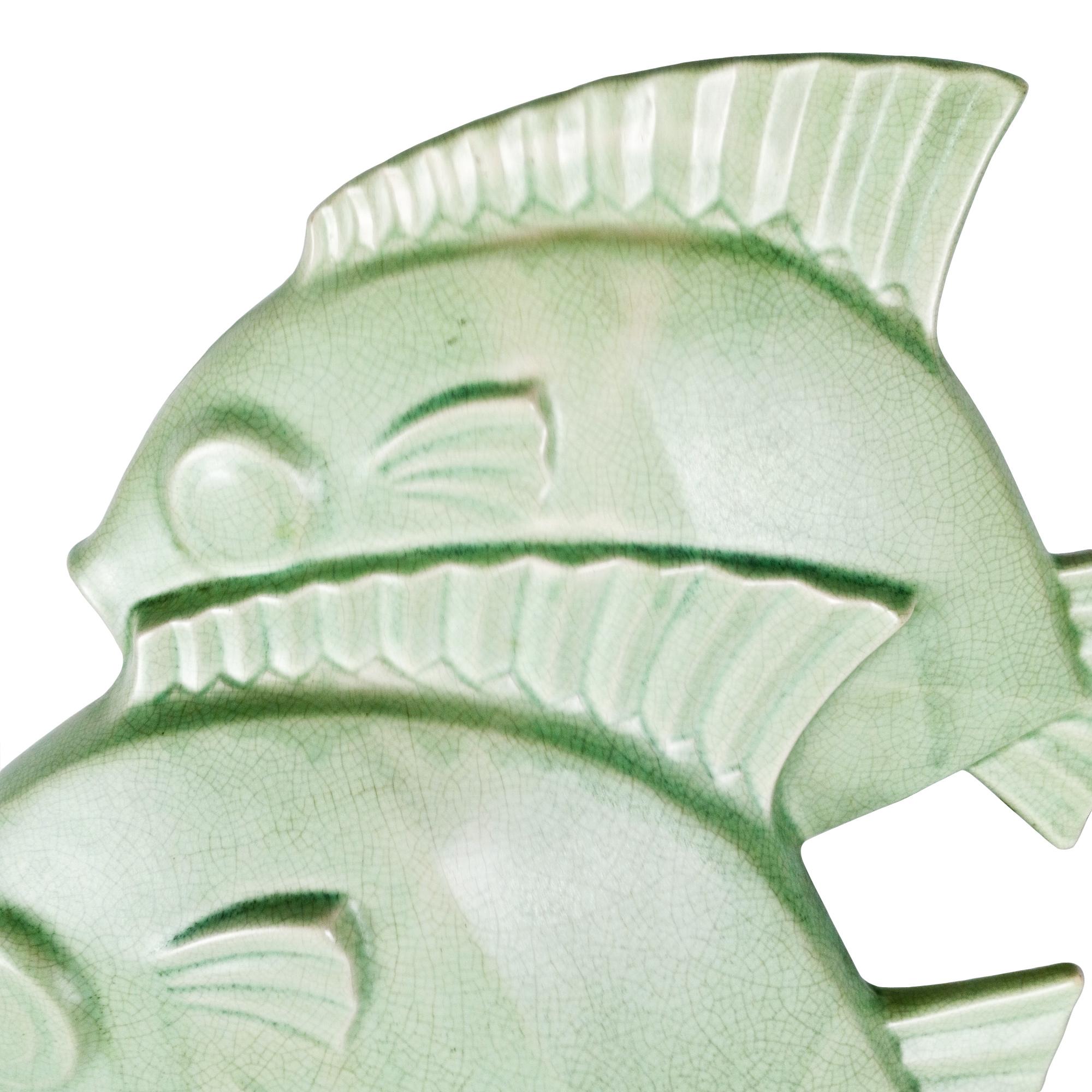 Smaltato Ceramica Art Deco a due pesci di Dejan - Francia 1930 in vendita
