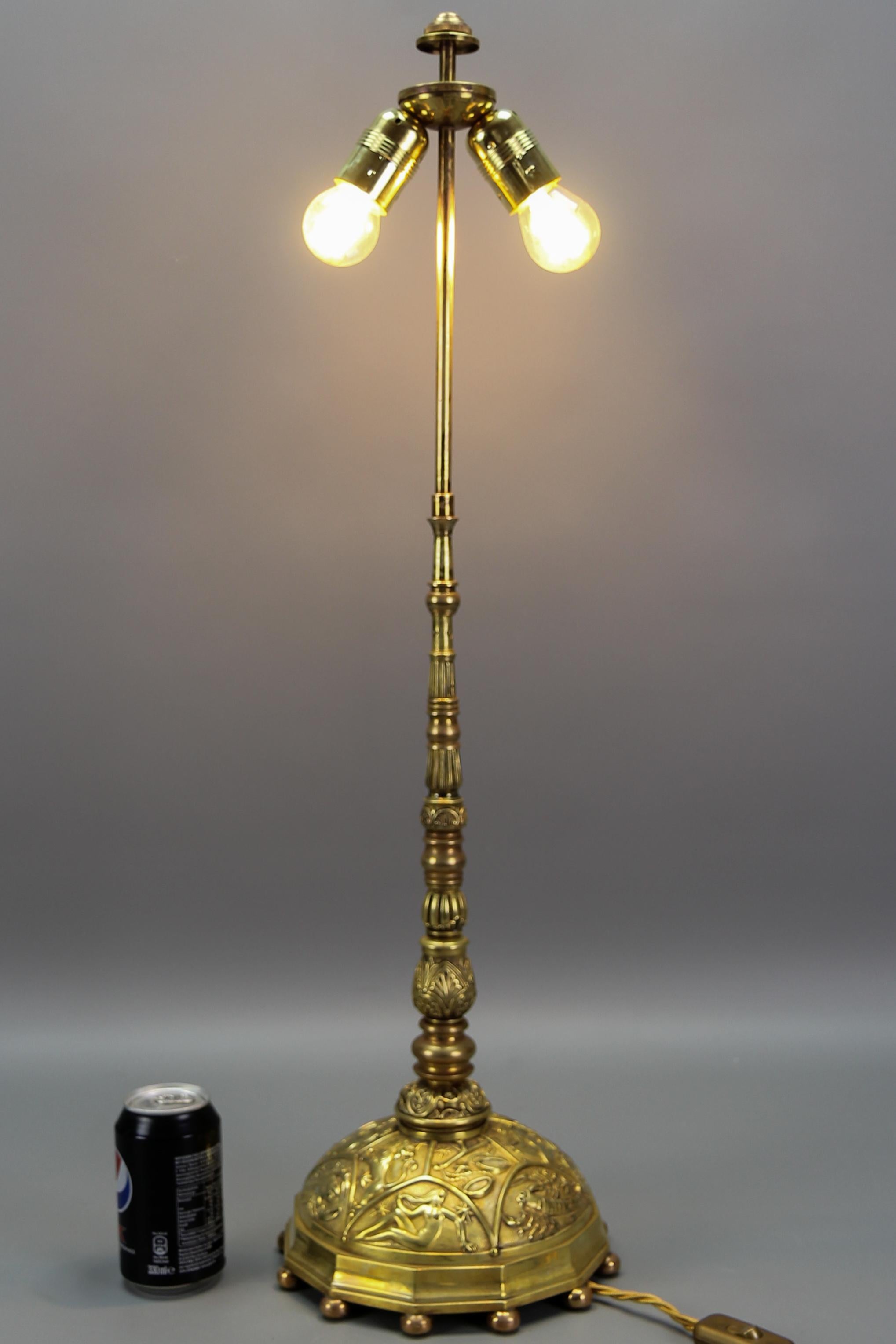 Early 20th Century Art Deco Two-Light Bronze Lamp Zodiac by Hans Zametzer, Germany, ca. 1920s For Sale