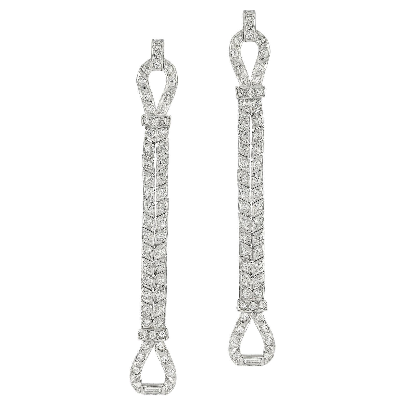 Art Deco Two Row Diamond Loop Earrings in vendita