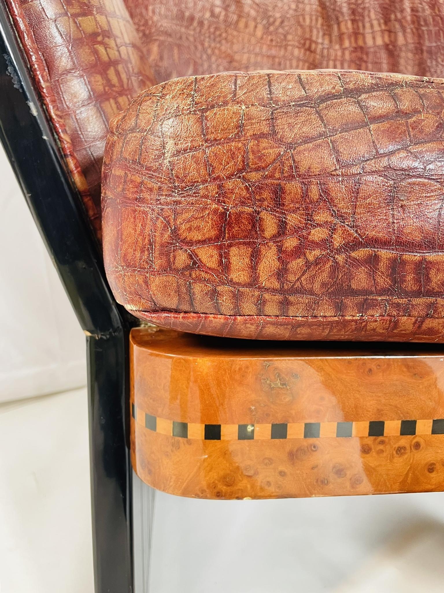 Art Deco Two Seater Sofa in Burlwood and Leather, France 1940s For Sale 10
