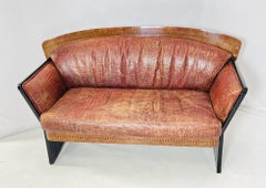 Art Deco Two Seater Sofa in Burlwood and Leather, France 1940s