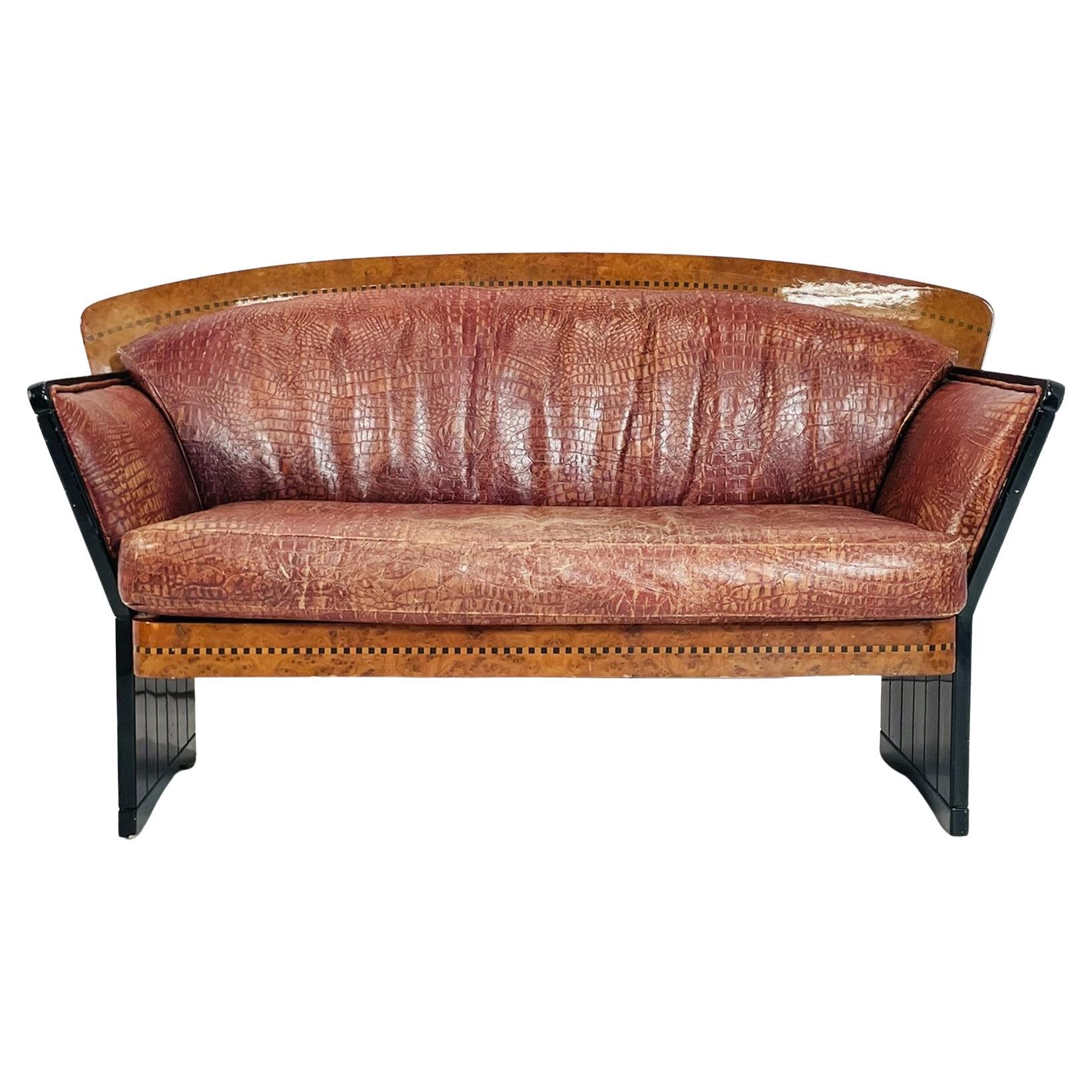 Art Deco Two Seater Sofa in Burlwood and Leather, France 1940s For Sale