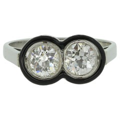 Art Deco Two-Stone Diamond and Enamel Ring
