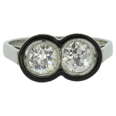 Art Deco Two-Stone Diamond and Enamel Ring