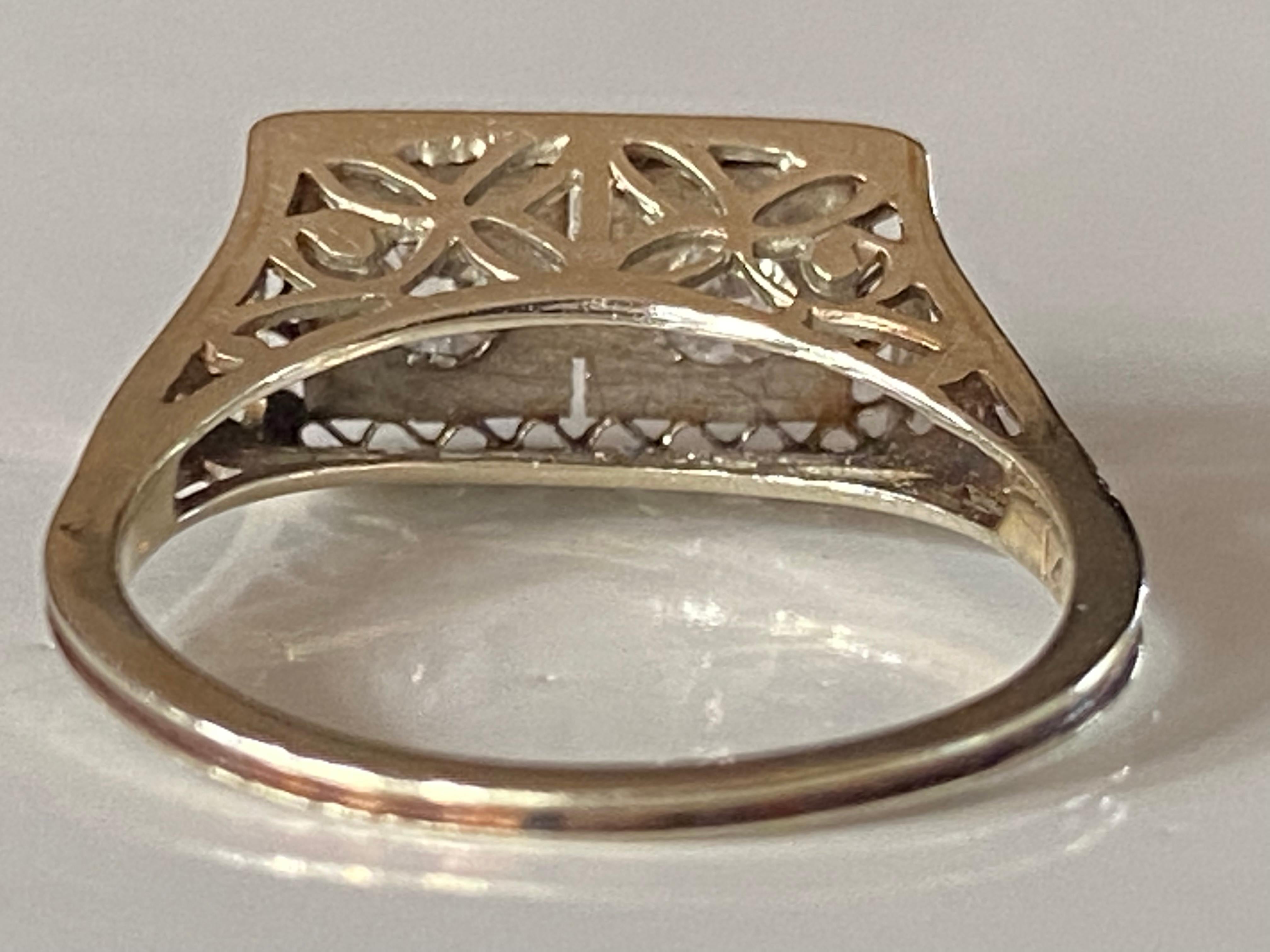 Women's Art Deco Two-Stone Diamond and Filigree Ring  For Sale