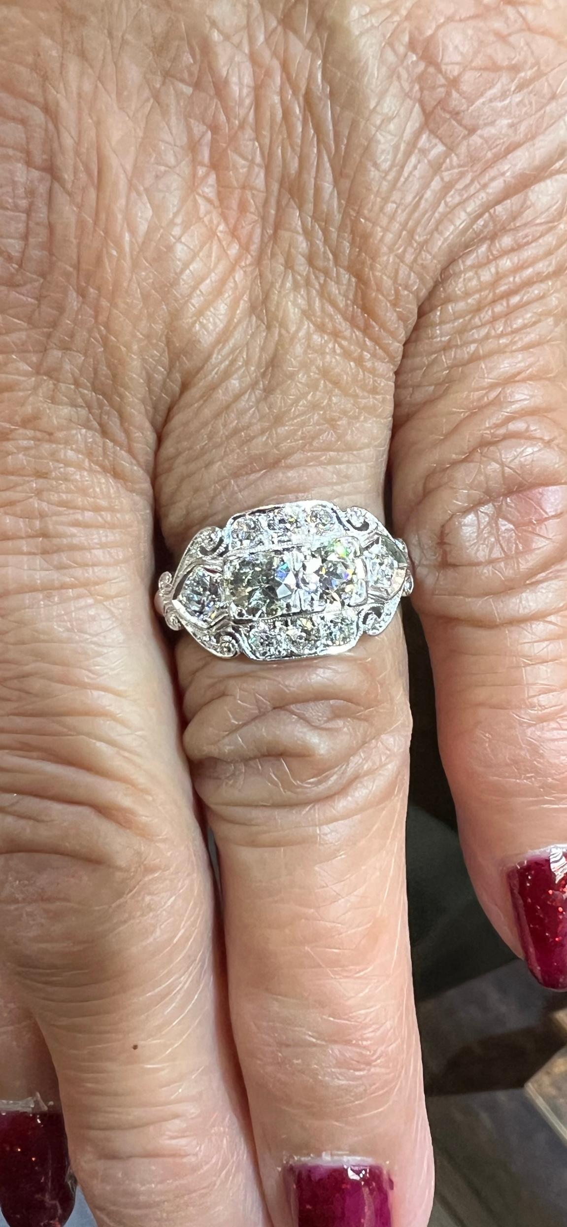 Art Deco Two Stone Diamond Platinum Ring  For Sale 5