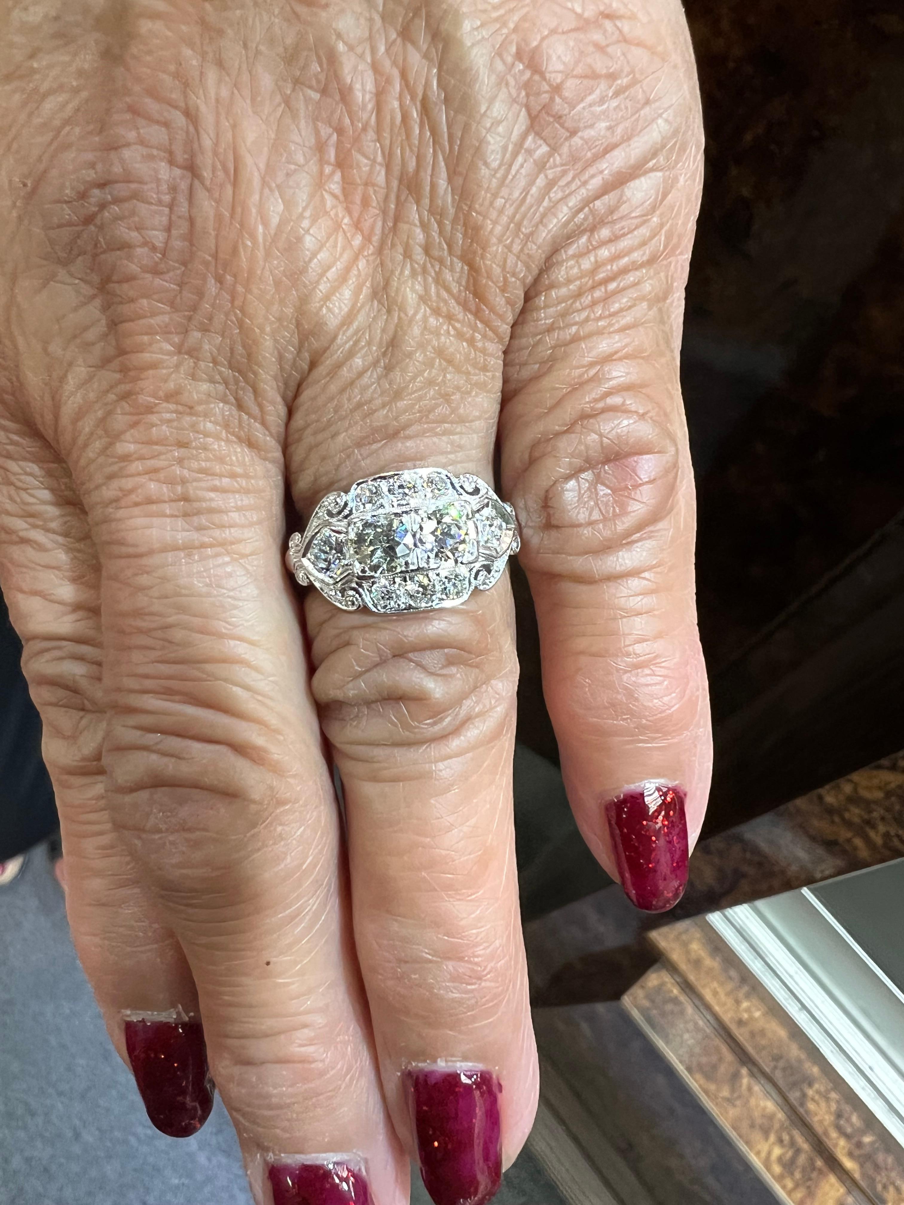 Art Deco Two Stone Diamond Platinum Ring  For Sale 6