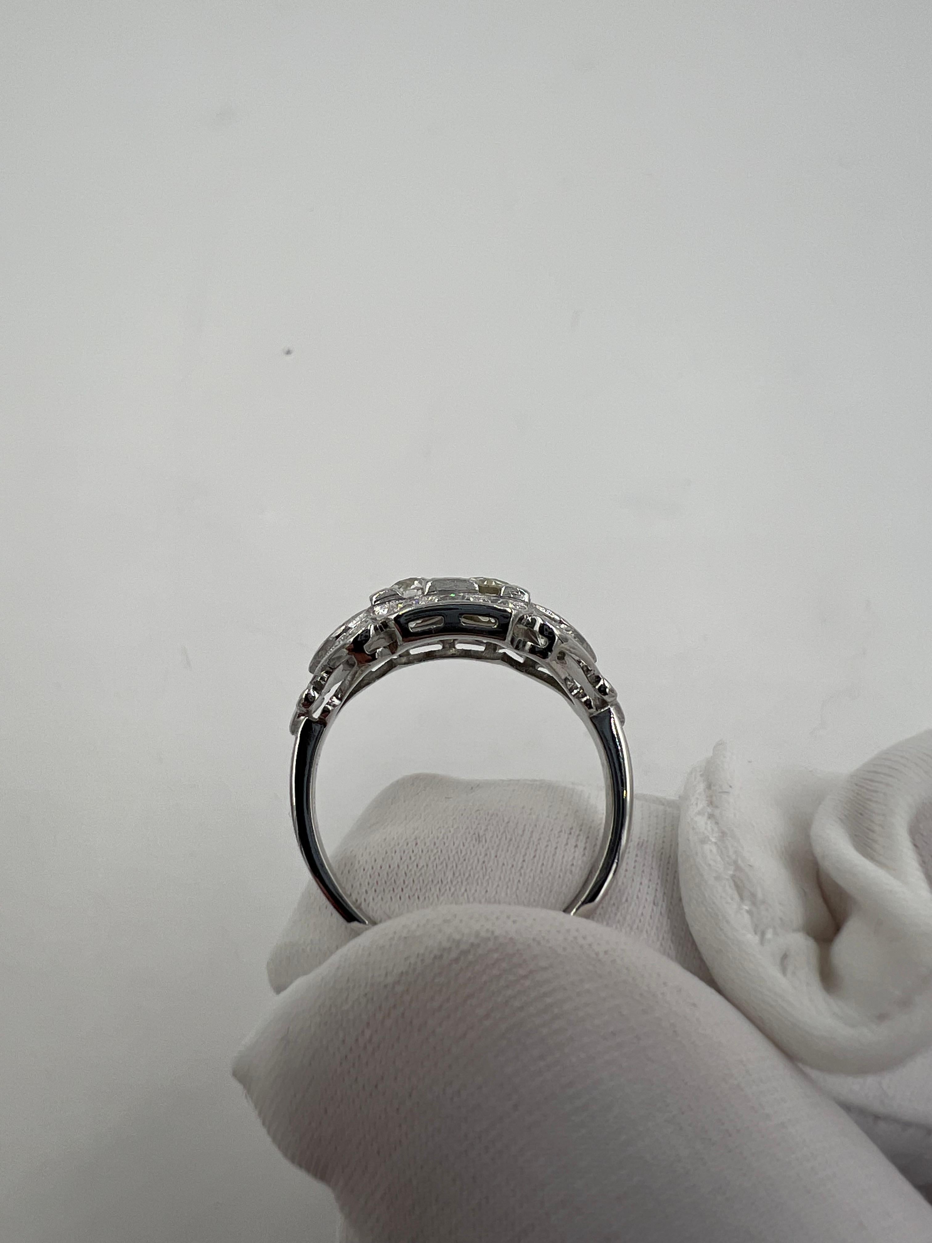 Women's or Men's Art Deco Two Stone Diamond Platinum Ring  For Sale
