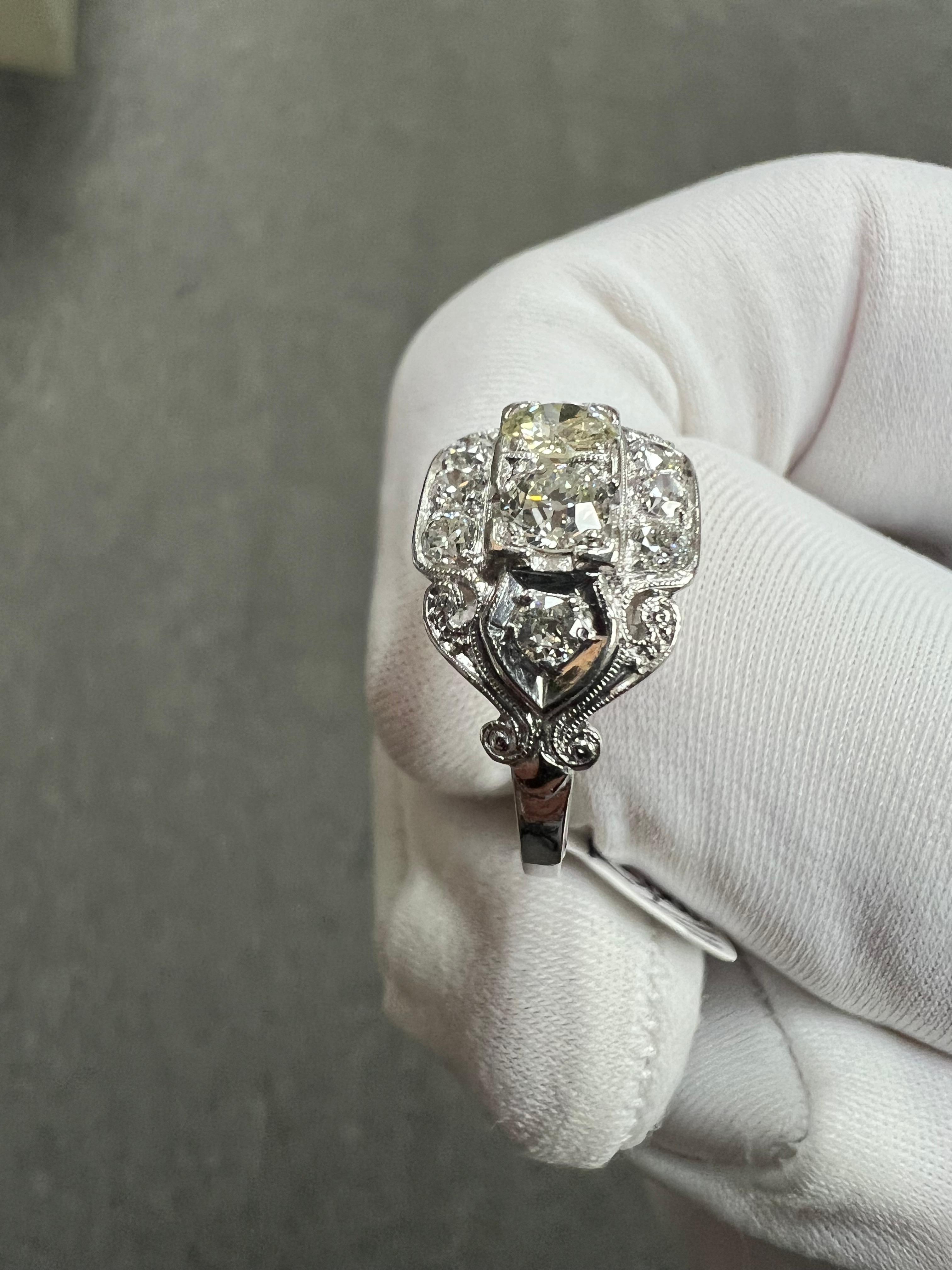 Art Deco Two Stone Diamond Platinum Ring  For Sale 1
