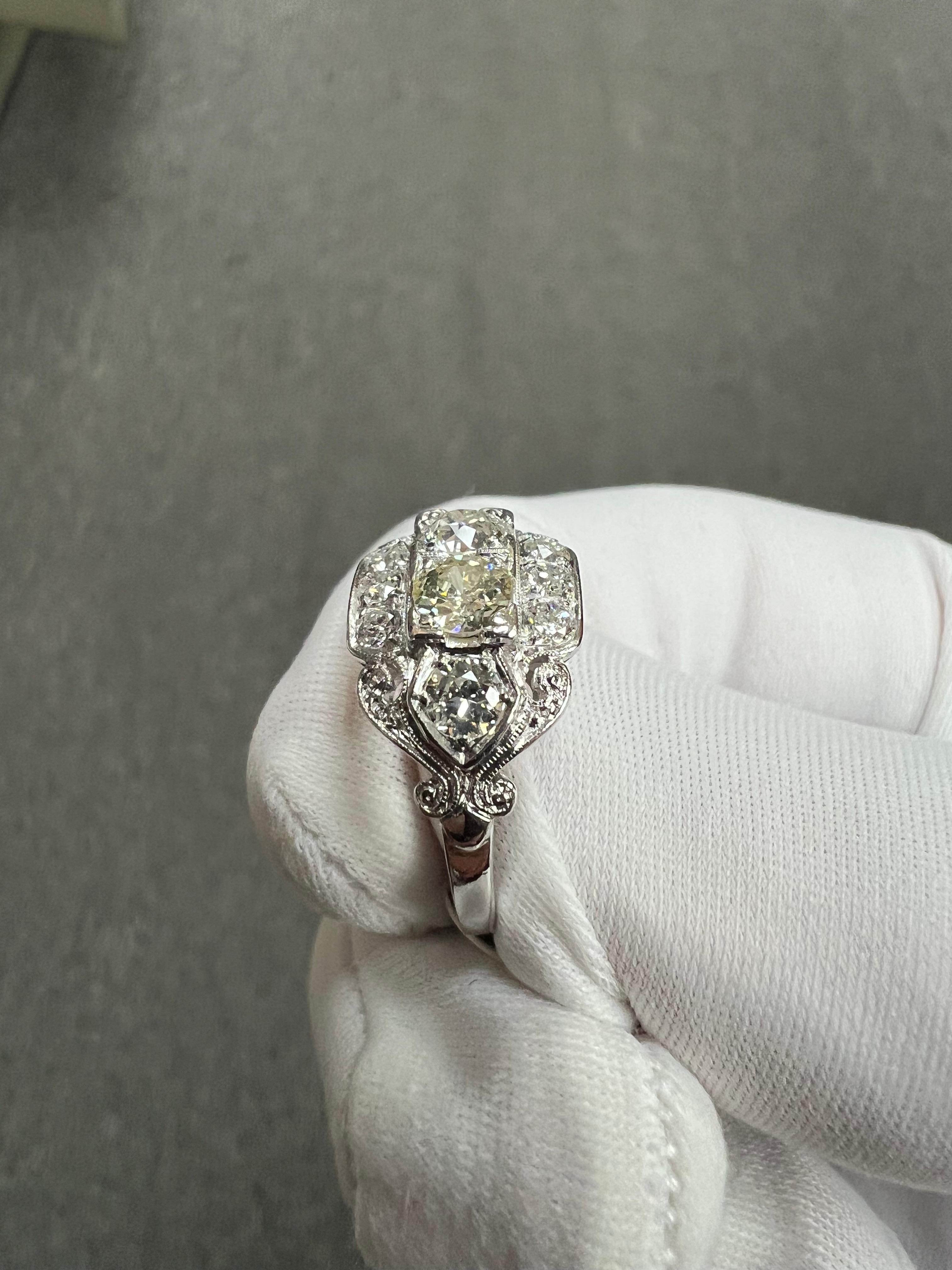 Art Deco Two Stone Diamond Platinum Ring  For Sale 2