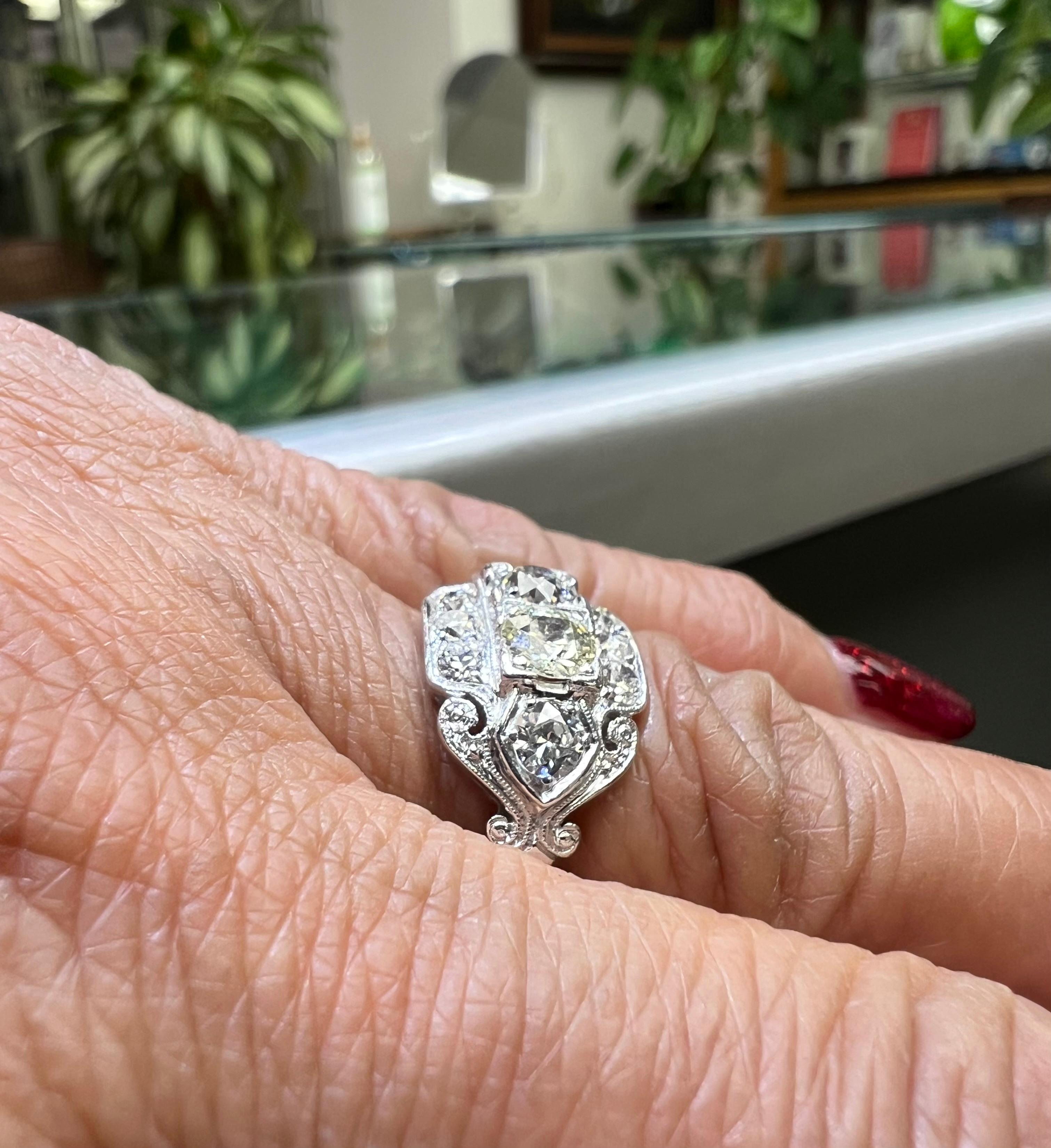 Art Deco Two Stone Diamond Platinum Ring  For Sale 3