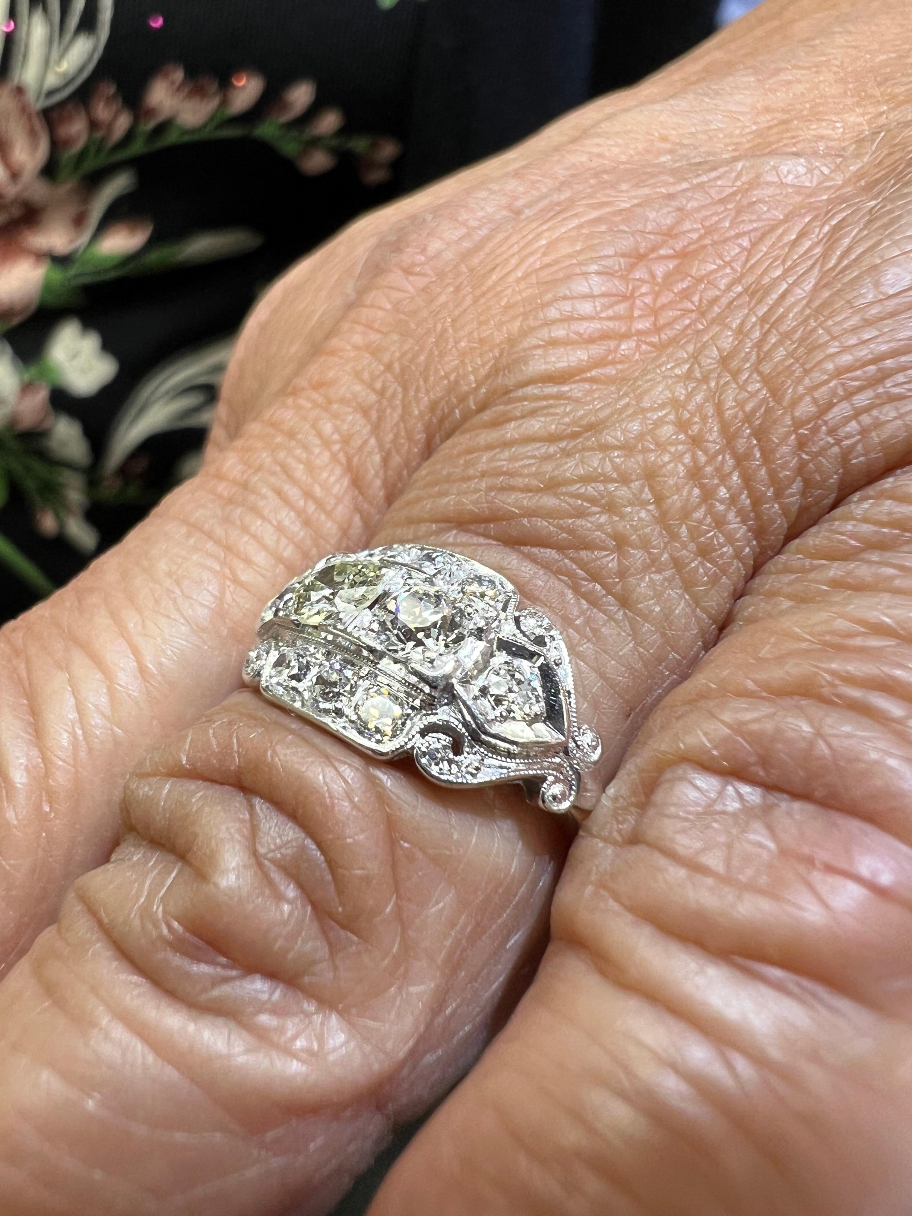 Art Deco Two Stone Diamond Platinum Ring  For Sale 4