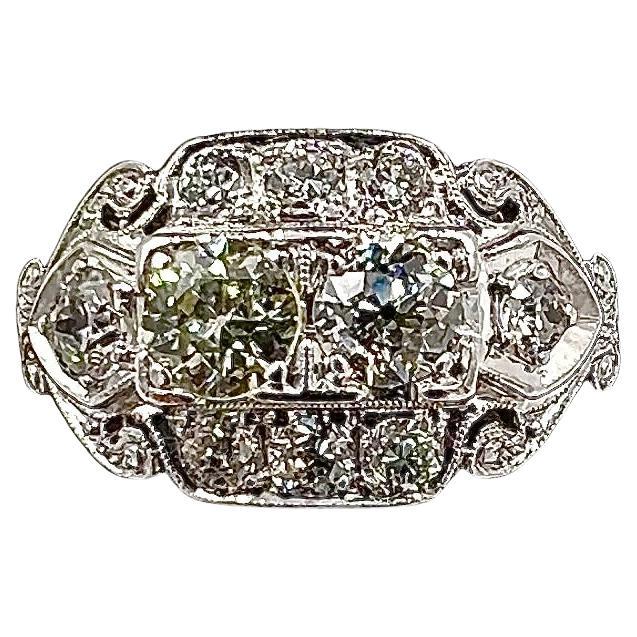 Art Deco Two Stone Diamond Platinum Ring  For Sale