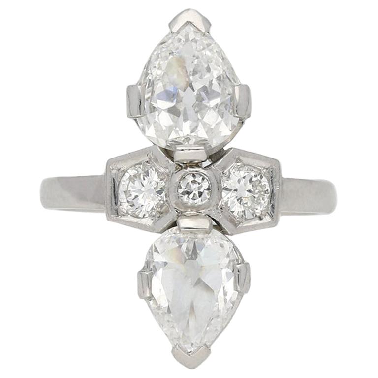 Art Deco Two-Stone Diamond Ring, French, 1925 For Sale
