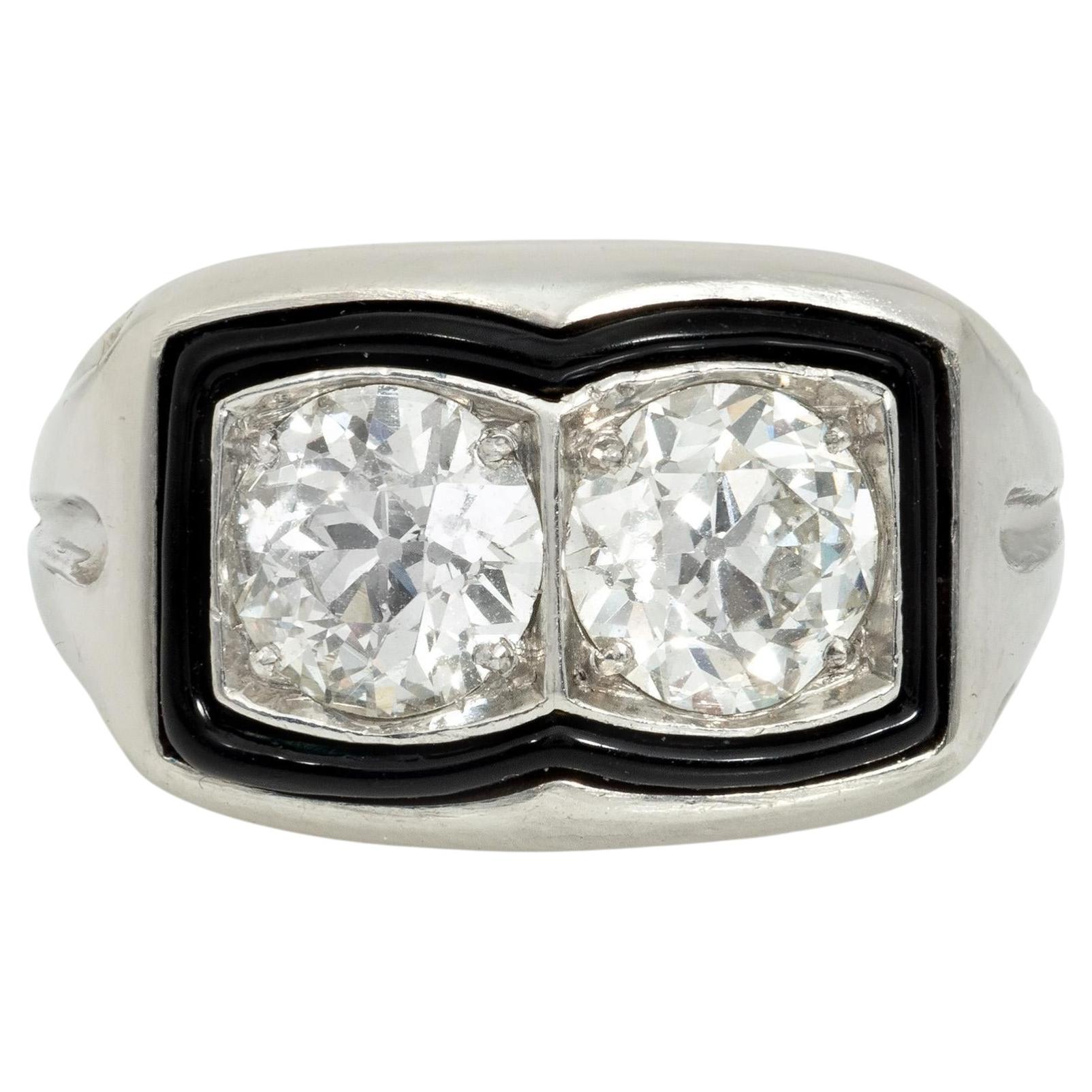 Art-Déco-Ring mit zwei Edelsteinen, Emaille und Diamanten