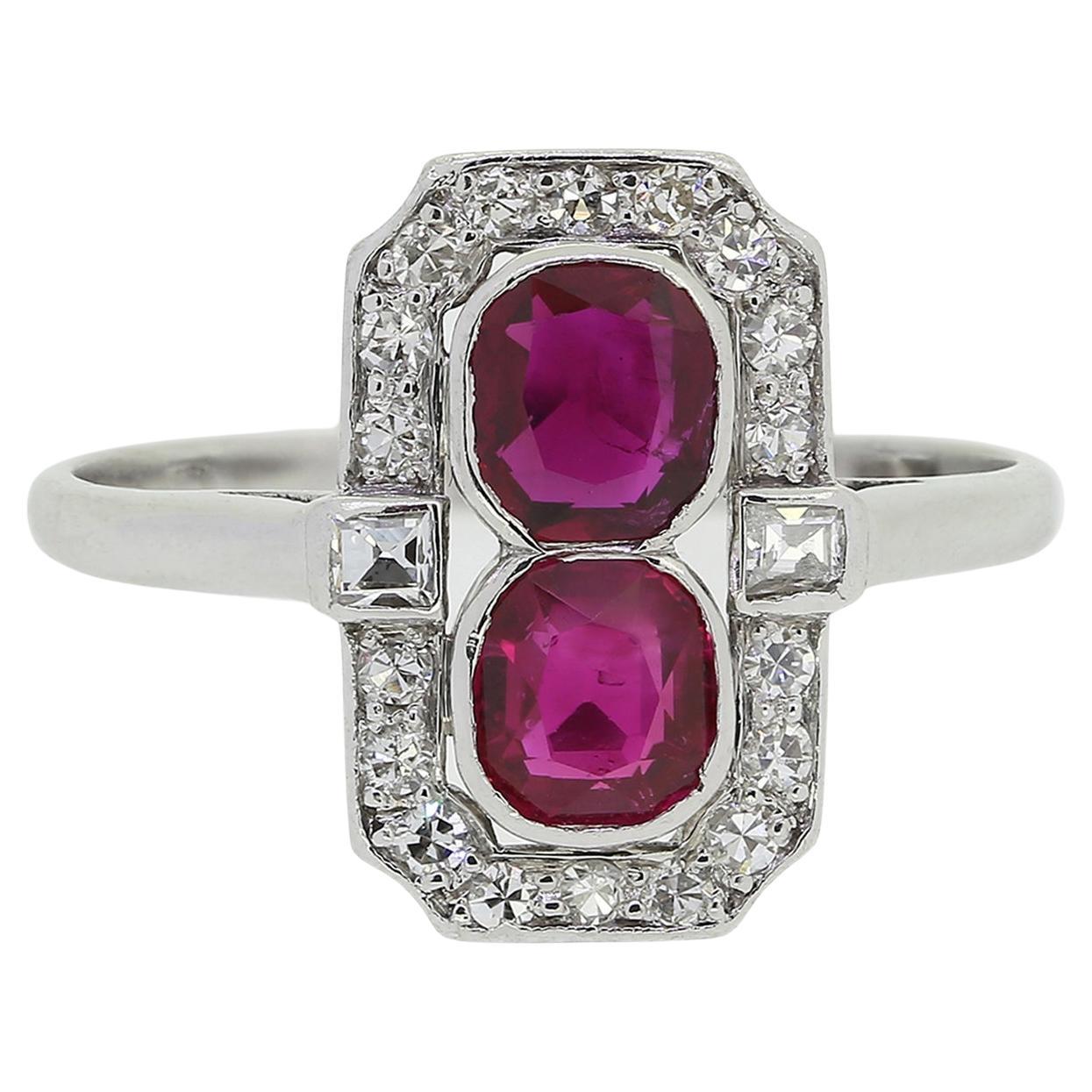 Art Deco Two-Stone Ruby and Diamond Ring