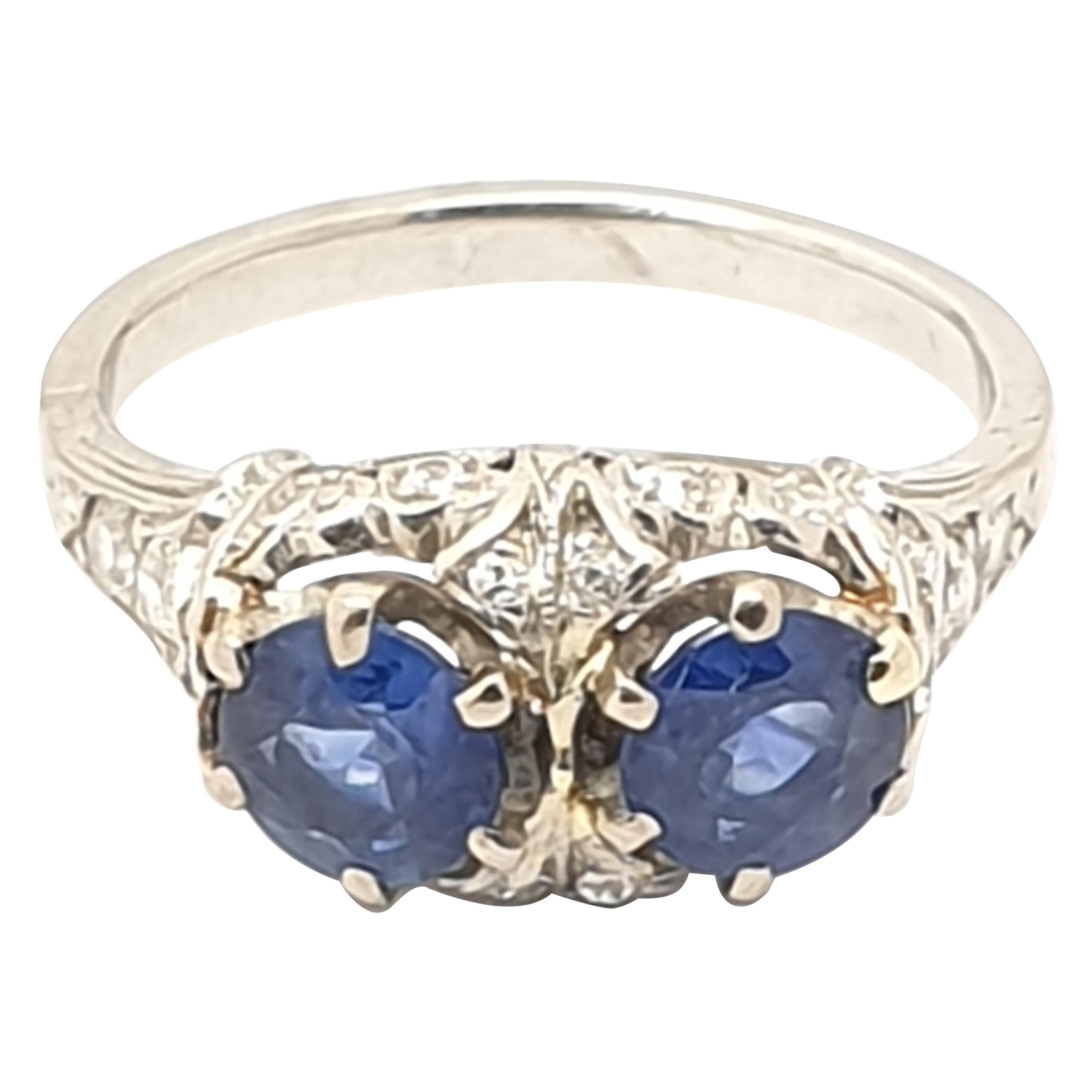 Art Deco Two-Stone Sapphire Diamond Platinum Ring For Sale