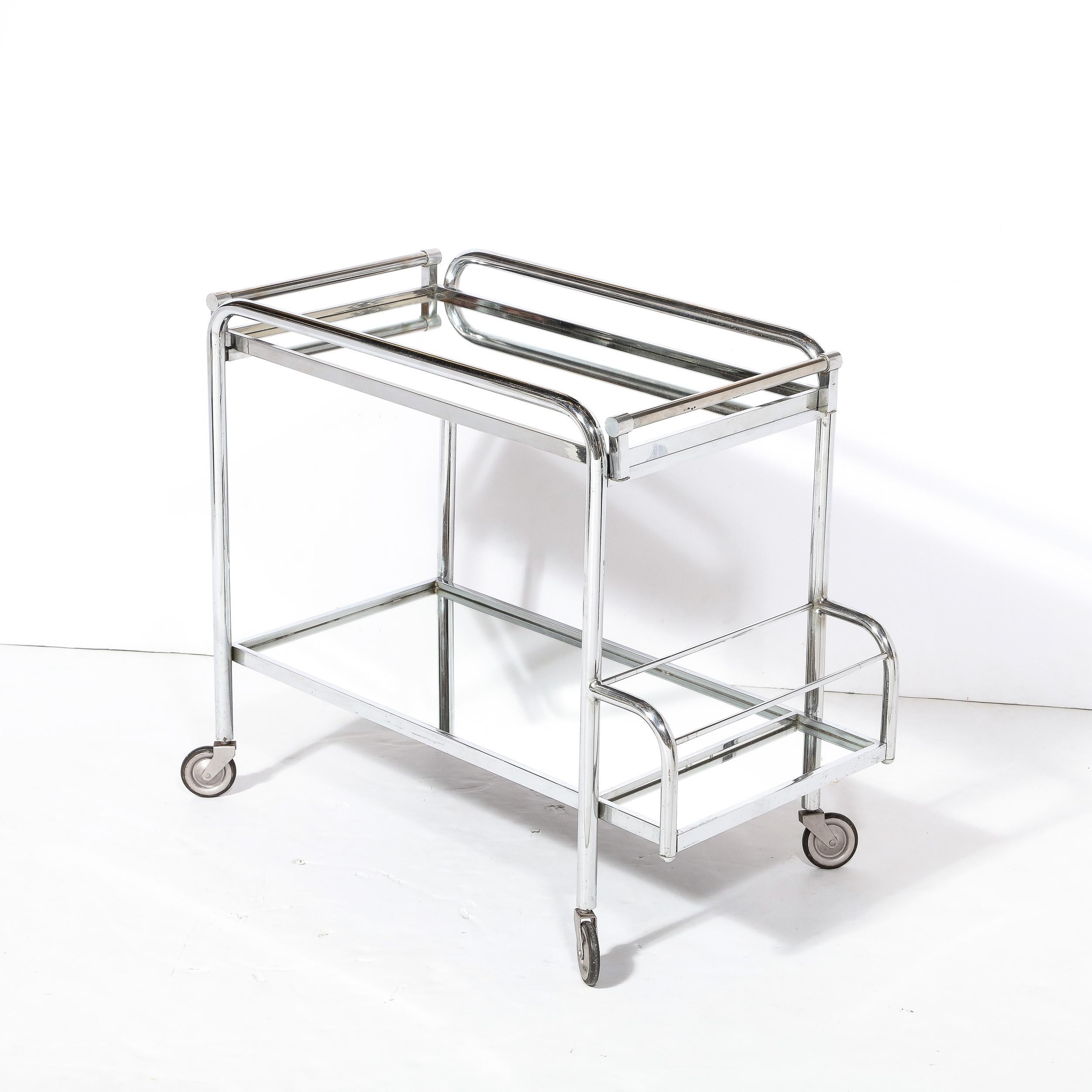 Art Deco Two-Tier Bar Cart in Polished Chrome and Mirror Glass by Jacques Adnet  For Sale 5