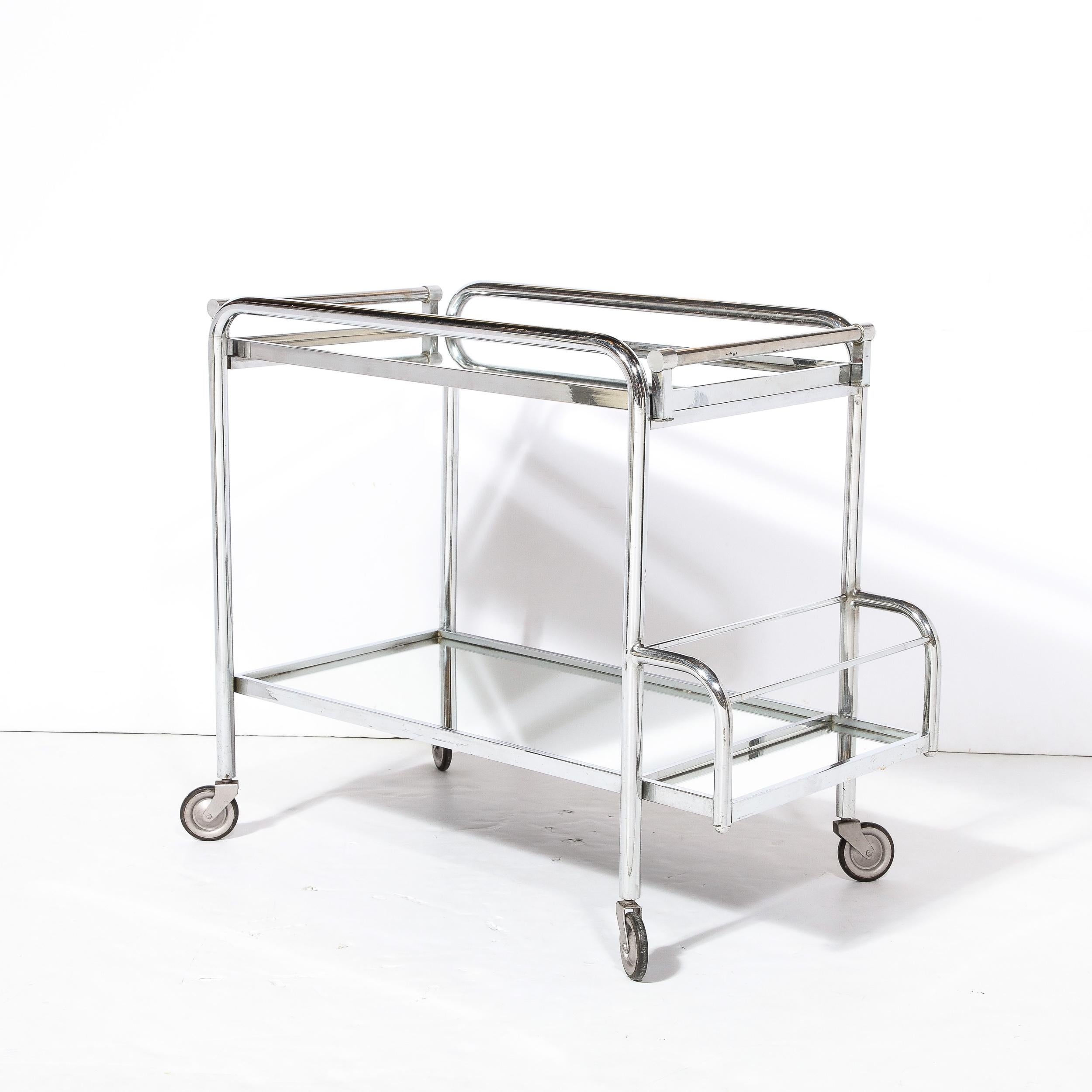 Art Deco Two-Tier Bar Cart in Polished Chrome and Mirror Glass by Jacques Adnet  For Sale 6