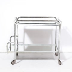 Carrito de bar Art Decó de dos pisos en cromo pulido y cristal de espejo de Jacques Adnet
