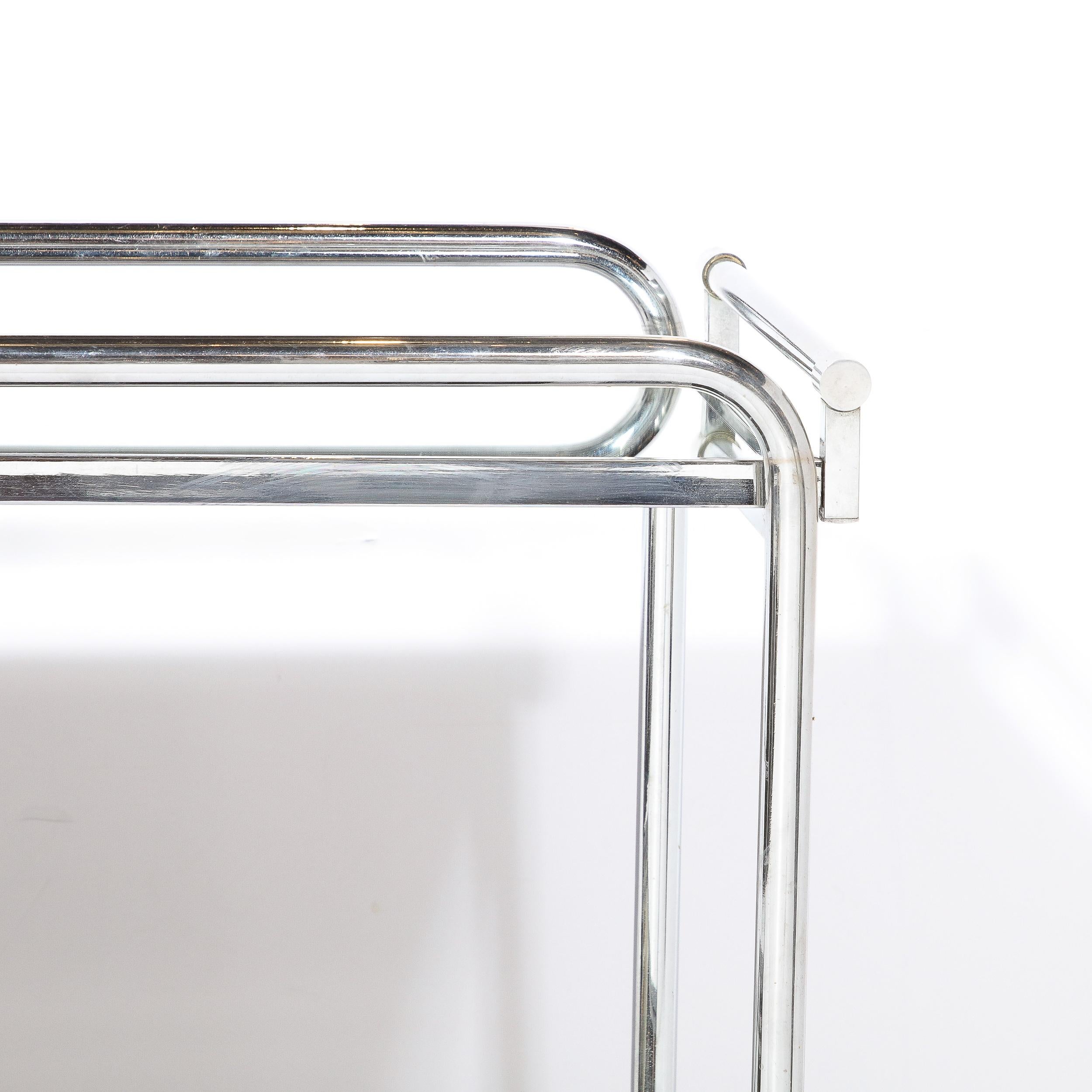 Art Deco Two-Tier Bar Cart in Polished Chrome and Mirror Glass by Jacques Adnet  In Good Condition For Sale In New York, NY
