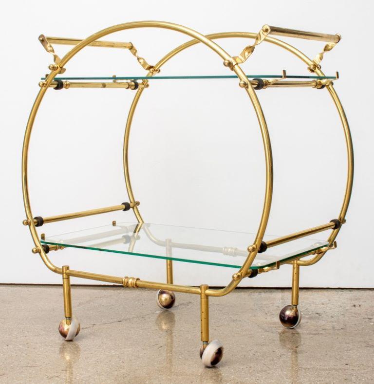 20th Century Art Deco Two-Tier Brass Circle Bar Cart