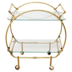 Art Deco Two-Tier Brass Circle Bar Cart