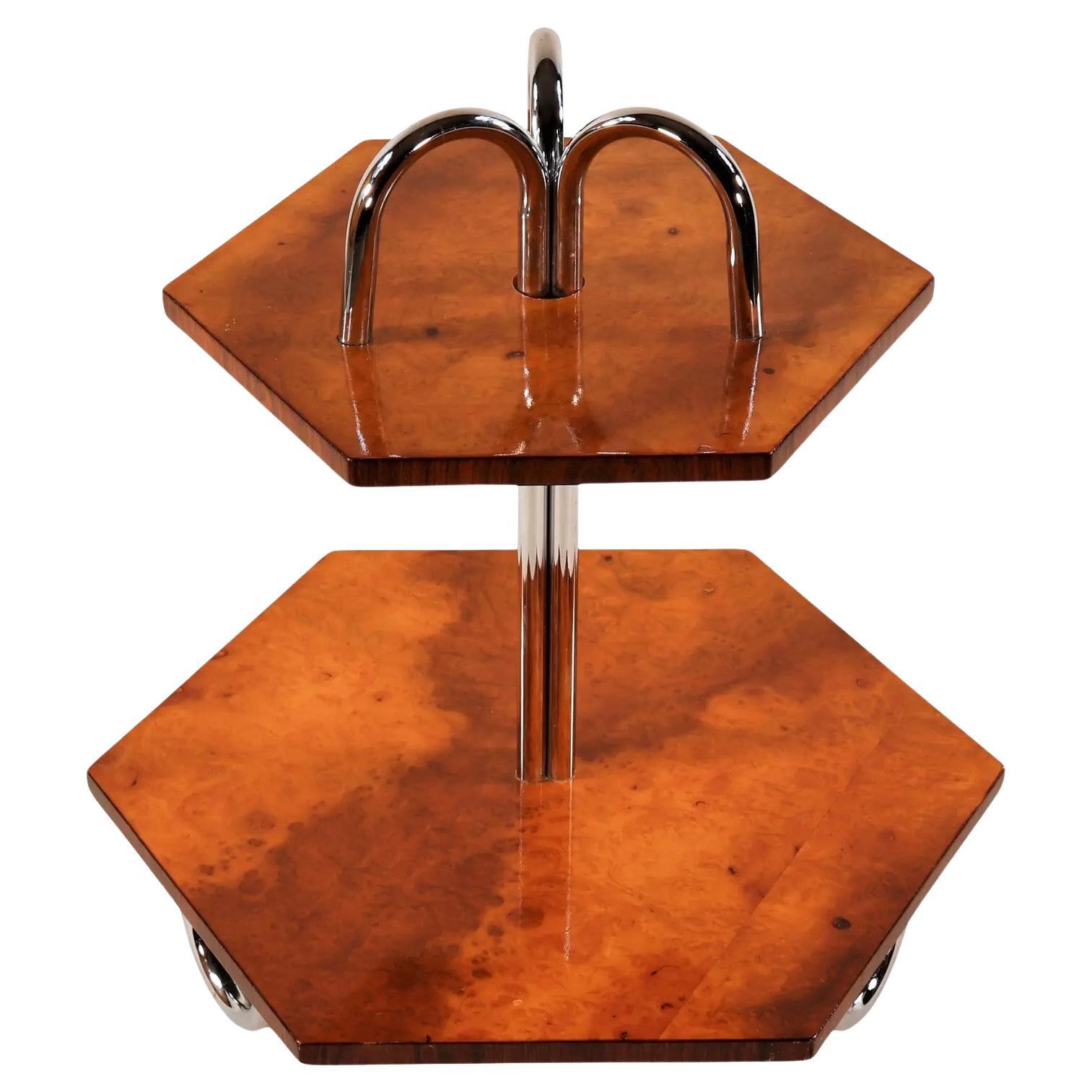 Art Deco Two-Tier Burl Walnut Steamship Cocktail Table