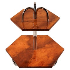 Art Deco Zweistöckiger Dampfschiff-Cocktailtisch aus Nussbaum mit Wurzelholz