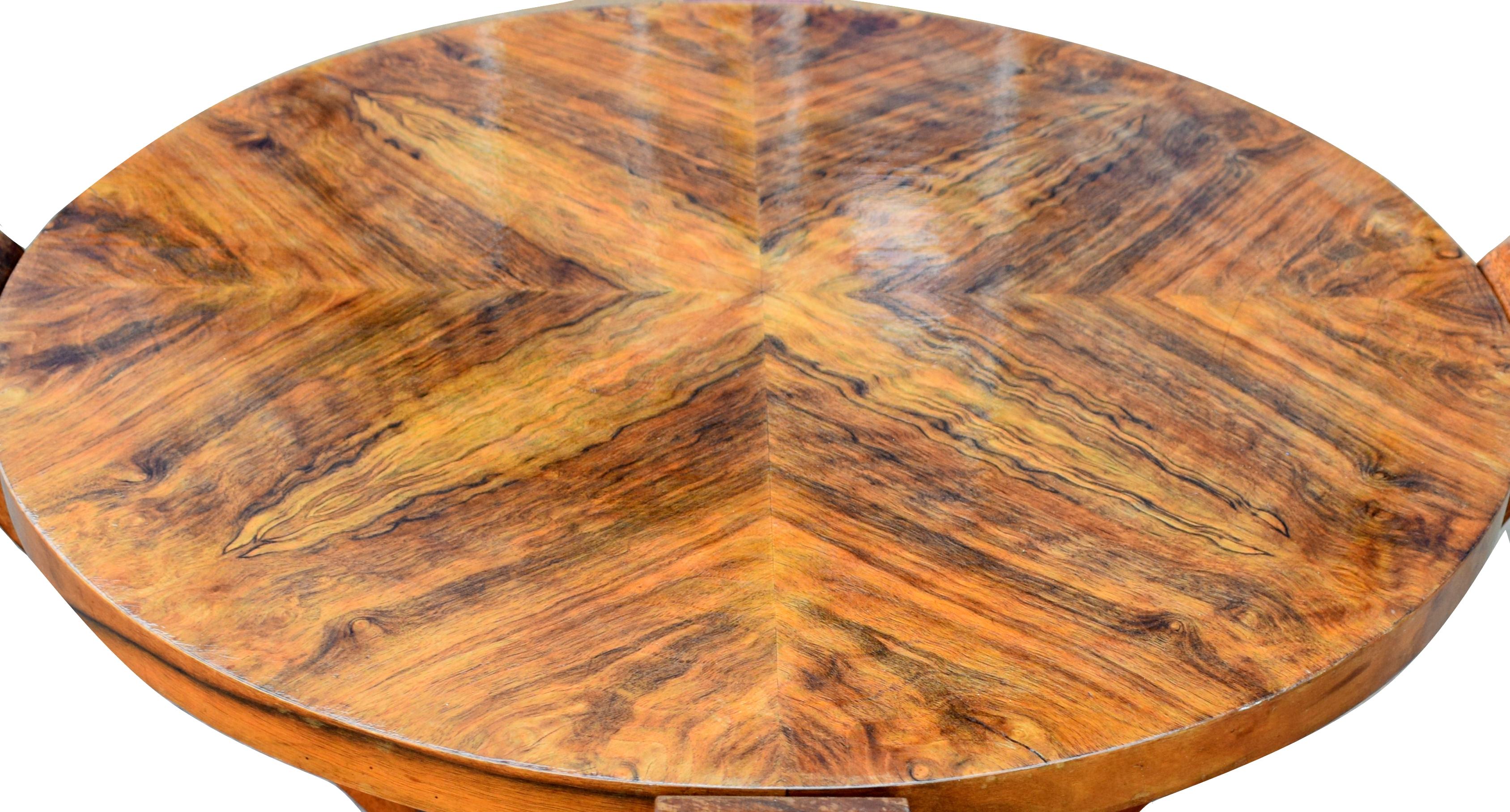 Very stylish and totally authentic French Art Deco walnut and maple centre table dating to the 1930s. This table is beautifully shaped and fully restored. Typically larger than occasional coffee tables, these make ideal pieces to make a focal point