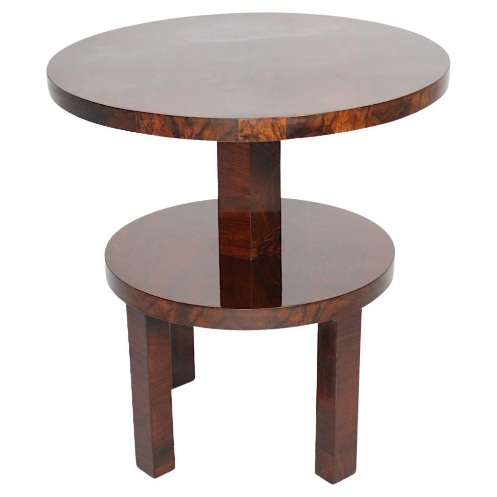 Art Deco Two Tier Circular Brown Walnut Coffee Table Sofa Table 1930s Austria