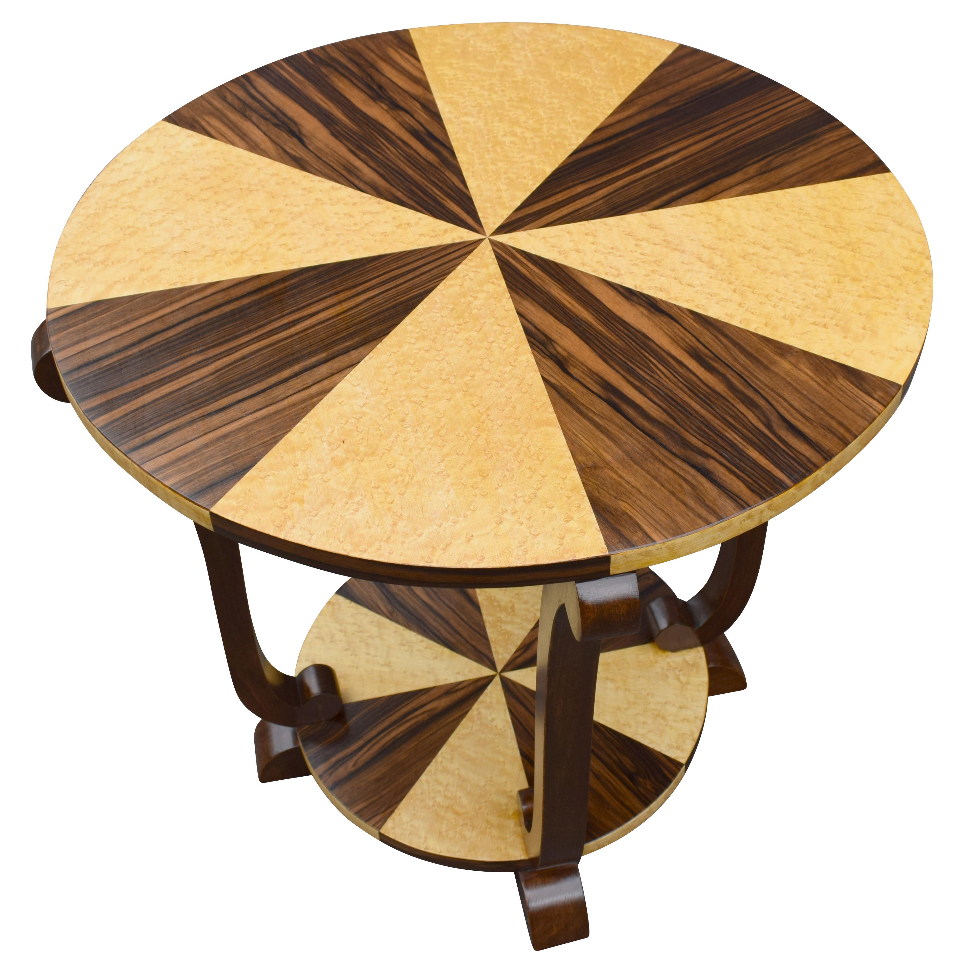 Birdseye Maple Art Deco Two-Tier French Centre Table in Walnut and Maple, circa 1930