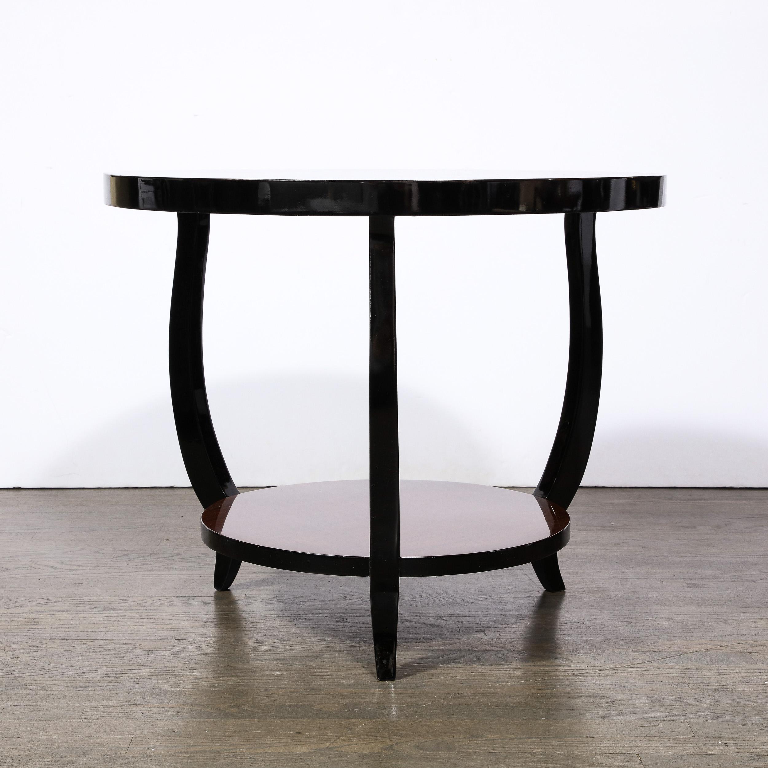 Zweistöckiger Gueridon-Tisch im Art déco-Stil aus Nussbaumholz und schwarzem Lack  im Angebot 4