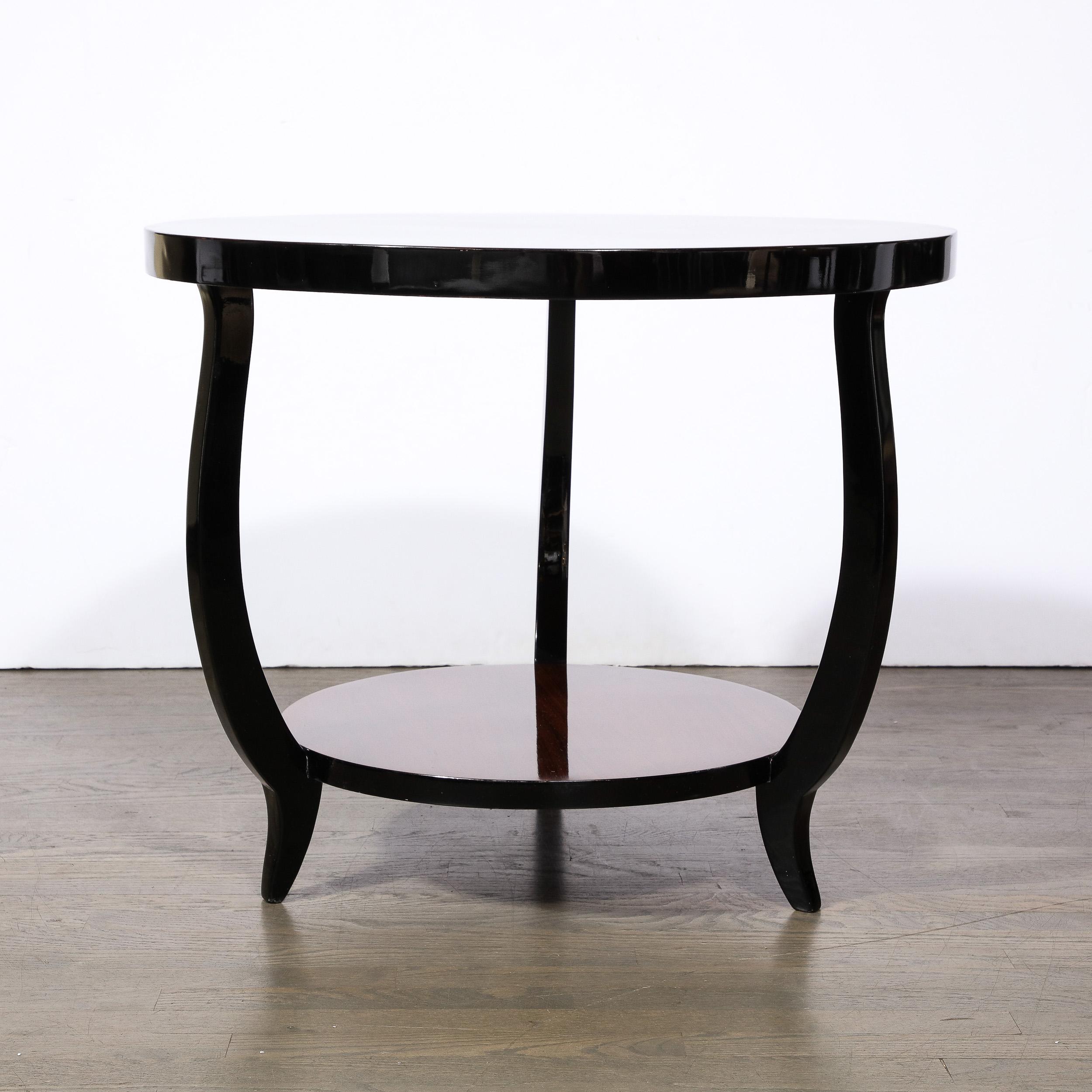 Zweistöckiger Gueridon-Tisch im Art déco-Stil aus Nussbaumholz und schwarzem Lack  im Angebot 5
