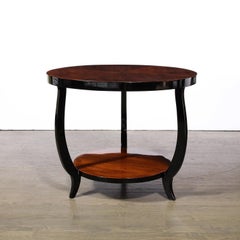 Zweistufiger Gueridon-Tisch im Art-Déco-Stil aus Walnussholz mit Buchmuster und schwarzem Lack