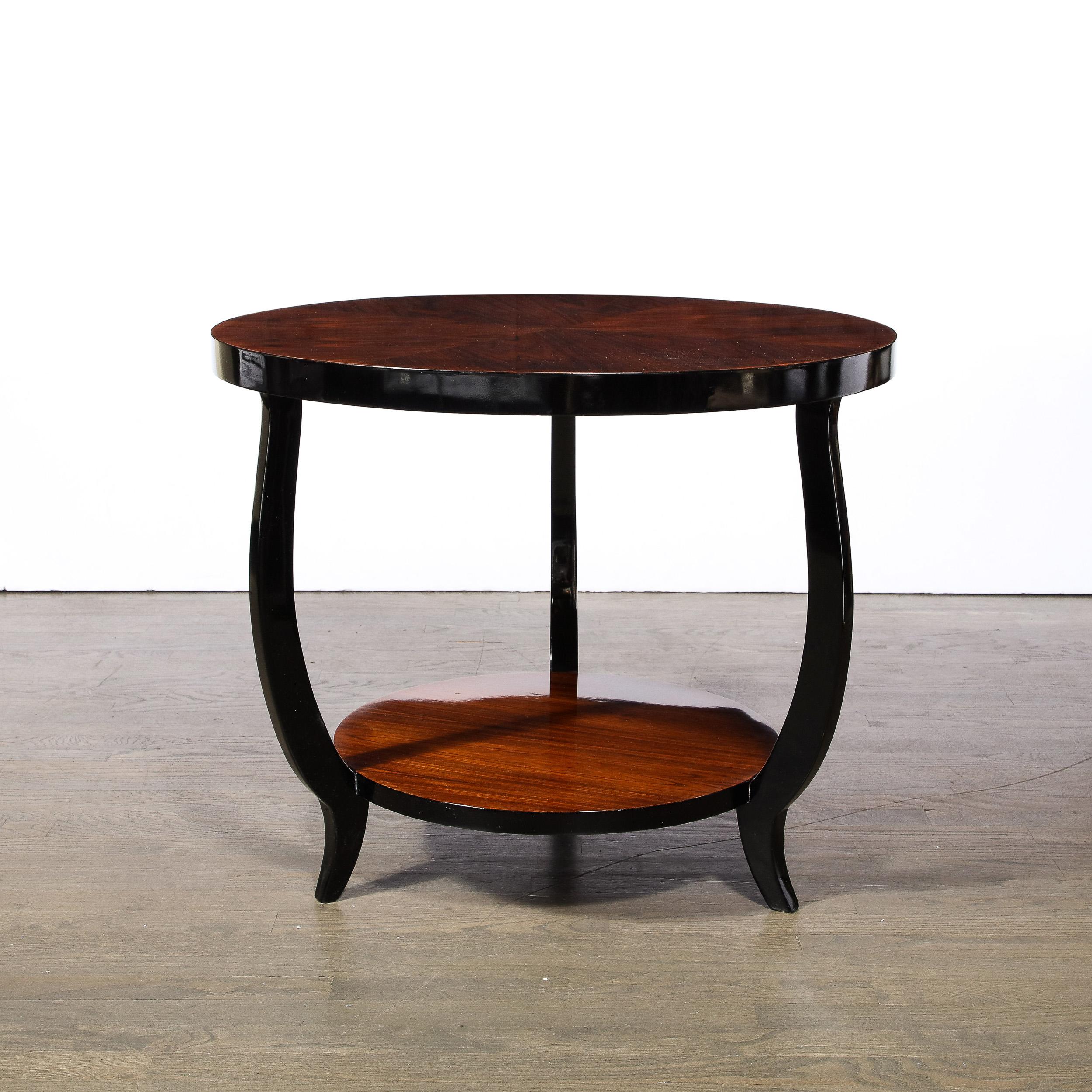 French Art Deco Two-Tier Gueridon Table in Book-matched Walnut & Black Lacquer  For Sale
