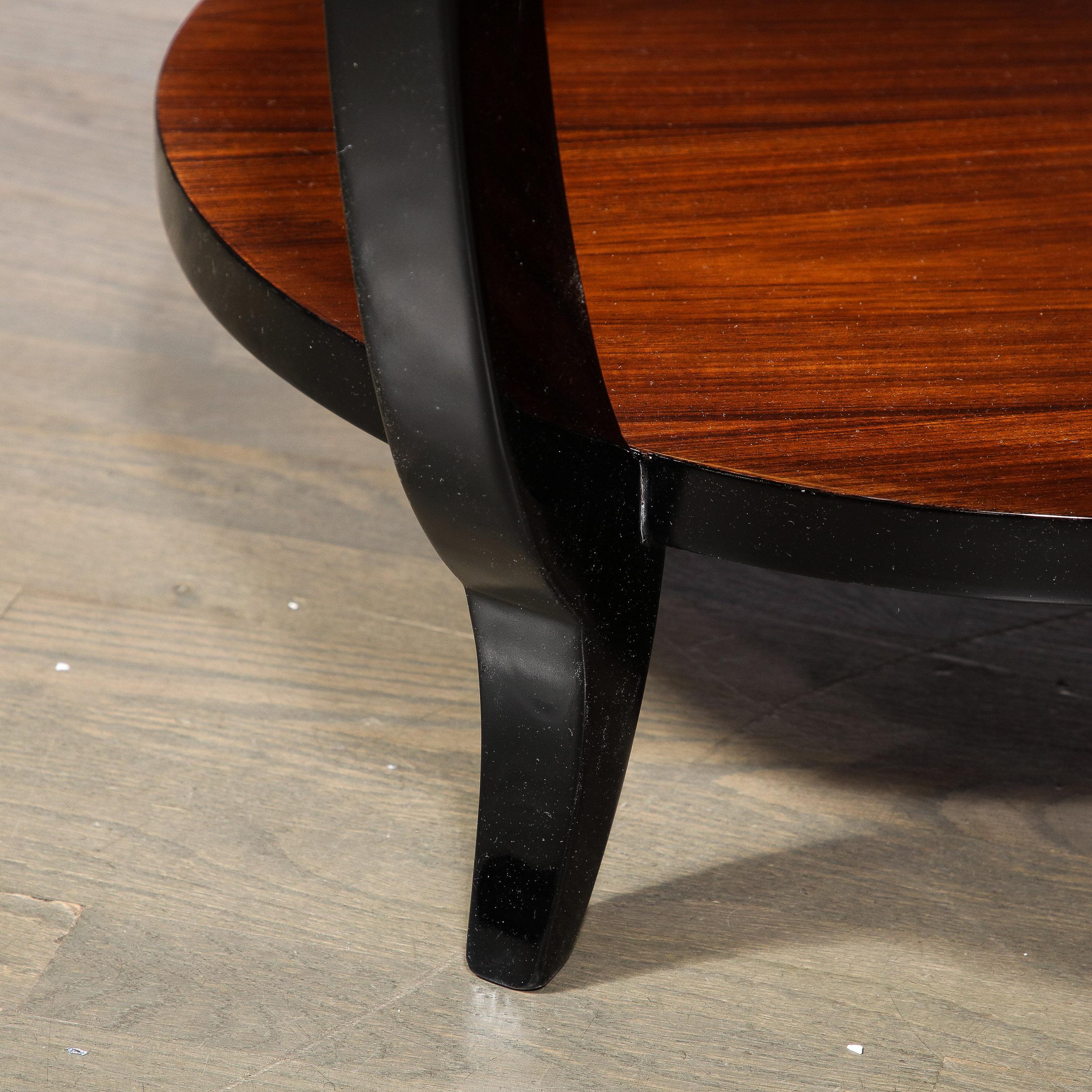 Art Deco Two-Tier Gueridon Table in Book-matched Walnut & Black Lacquer For Sale 4
