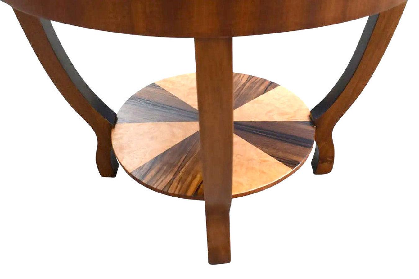 English Art Deco Two-Tier Occasional Table in Walnut and Maple, c1930s