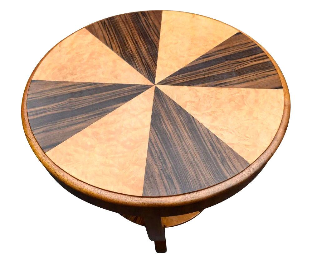 Polished Art Deco Two-Tier Occasional Table in Walnut and Maple, c1930s