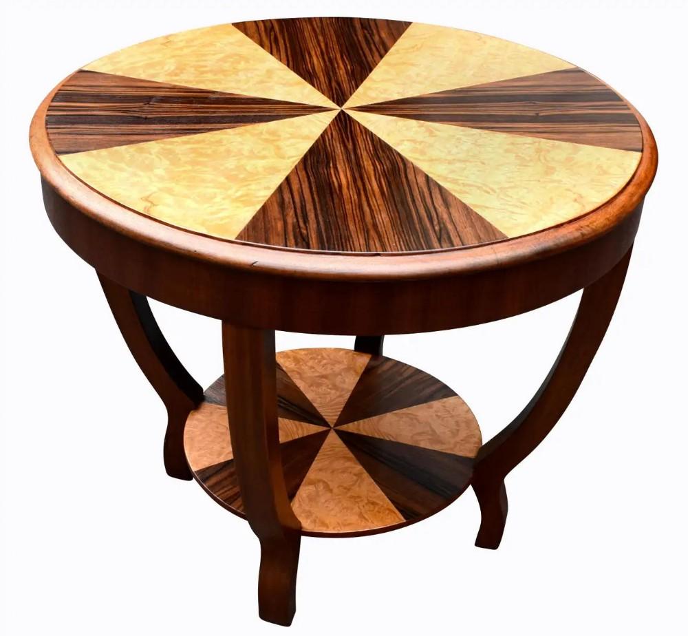 Birdseye Maple Art Deco Two-Tier Occasional Table in Walnut and Maple, c1930s