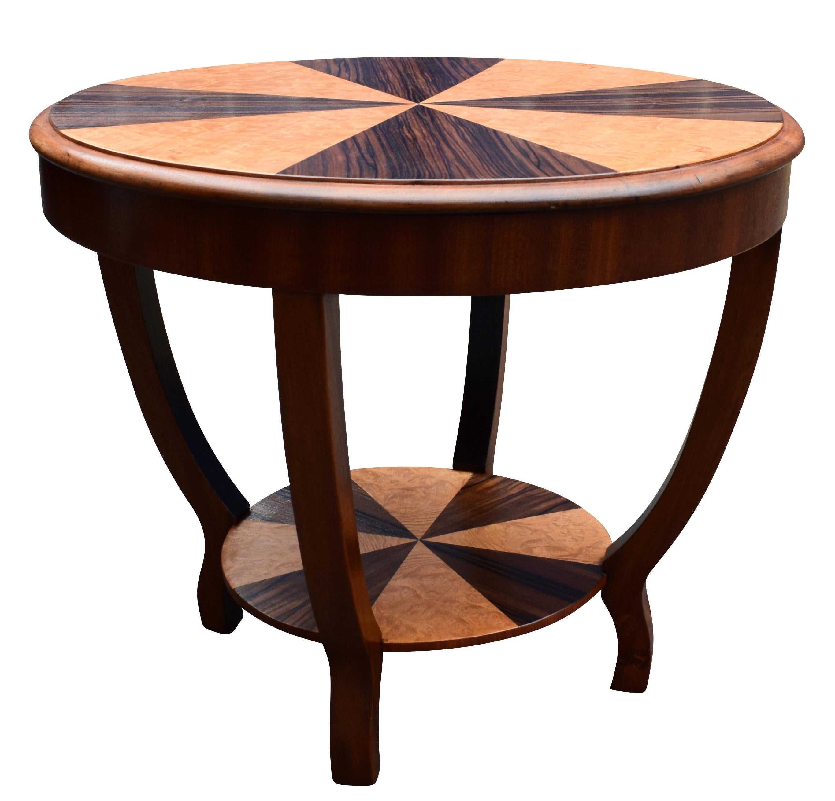 English Art Deco Two-Tier Occasional Table in Walnut and Maple, circa 1930s