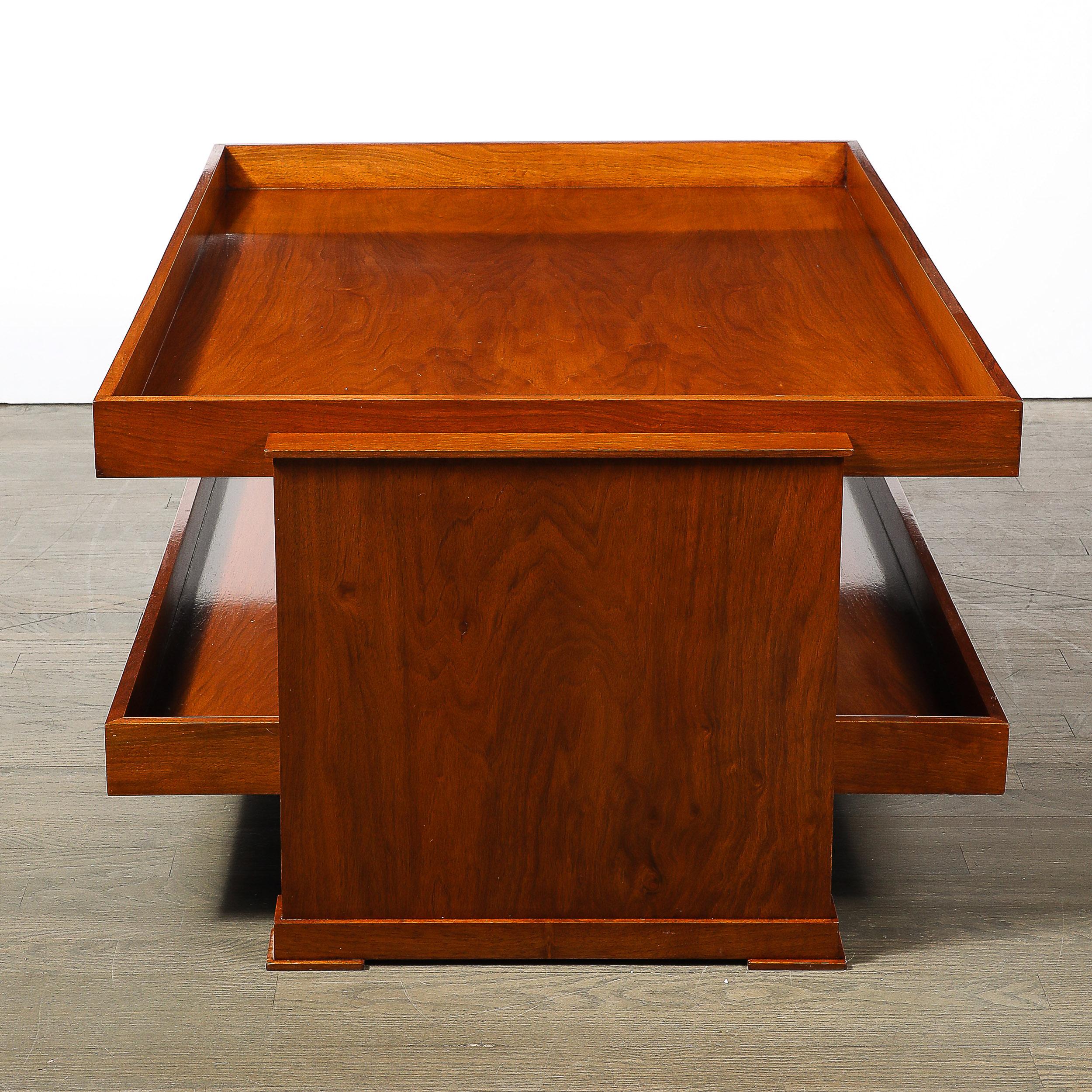 Art Deco Two-Tier Rectilinear Book-Matched Walnut Raised Border Cocktail Table For Sale 5