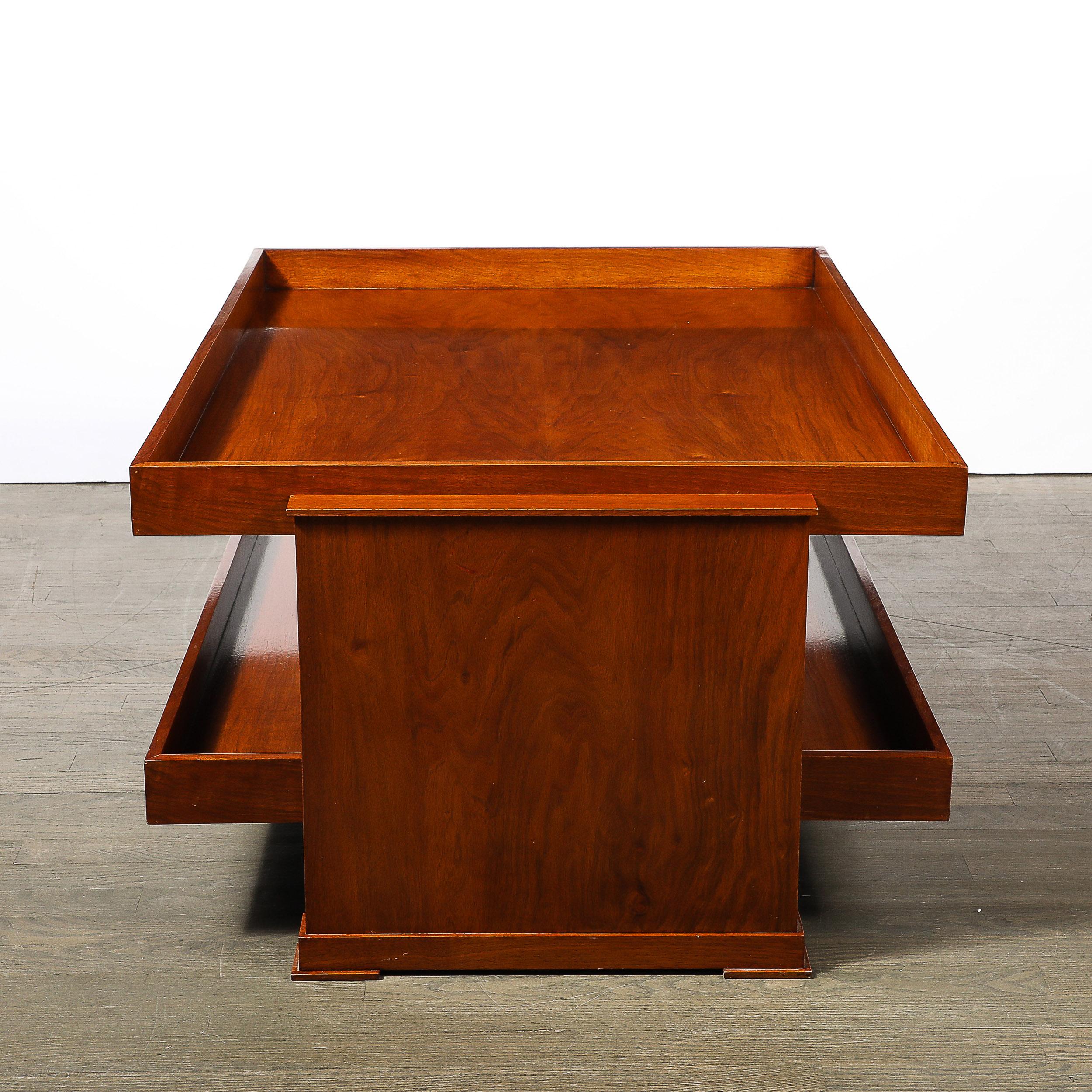 Art Deco Two-Tier Rectilinear Book-Matched Walnut Raised Border Cocktail Table In Excellent Condition For Sale In New York, NY