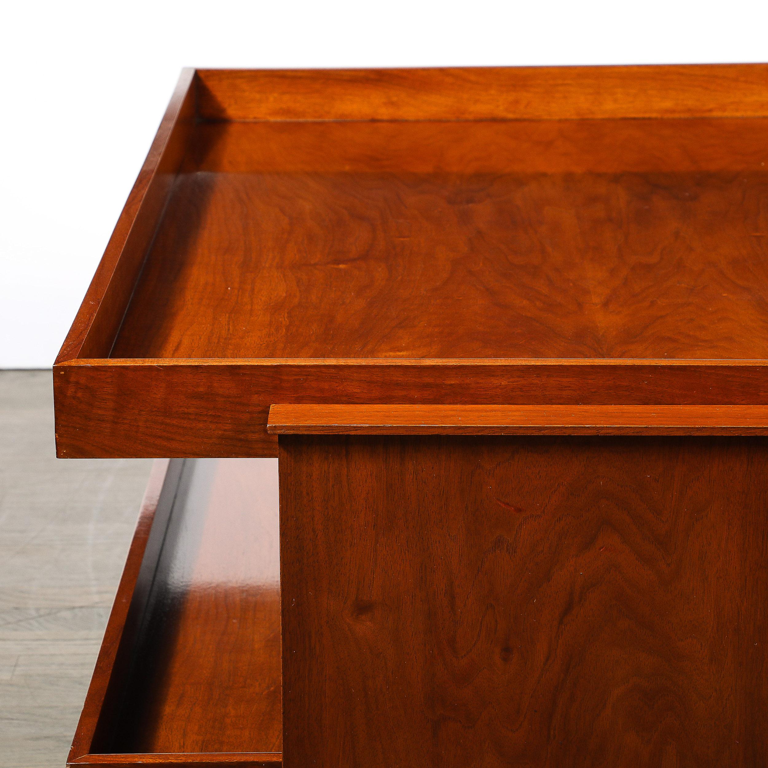 Art Deco Two-Tier Rectilinear Book-Matched Walnut Raised Border Cocktail Table For Sale 1