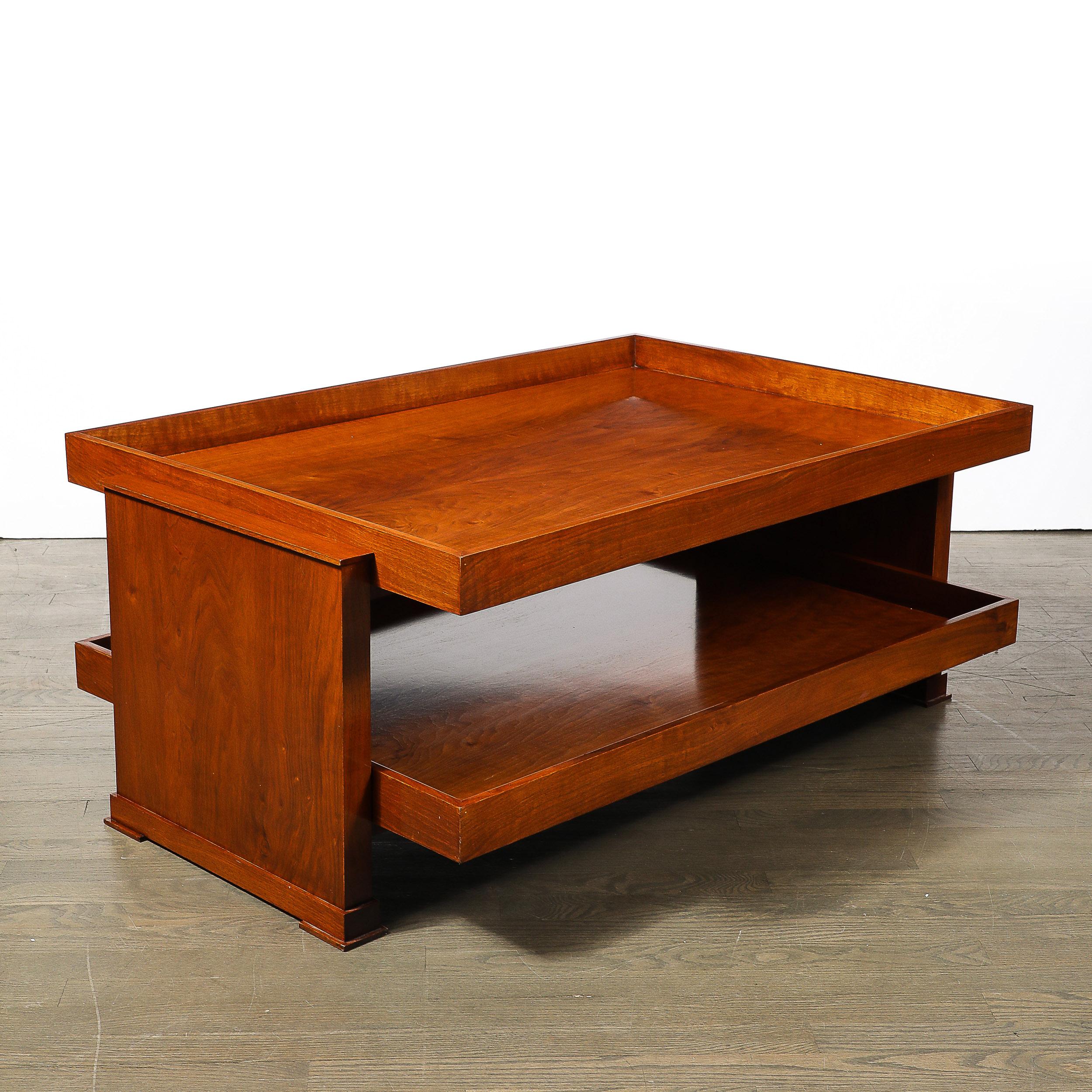 Art Deco Two-Tier Rectilinear Book-Matched Walnut Raised Border Cocktail Table For Sale 2