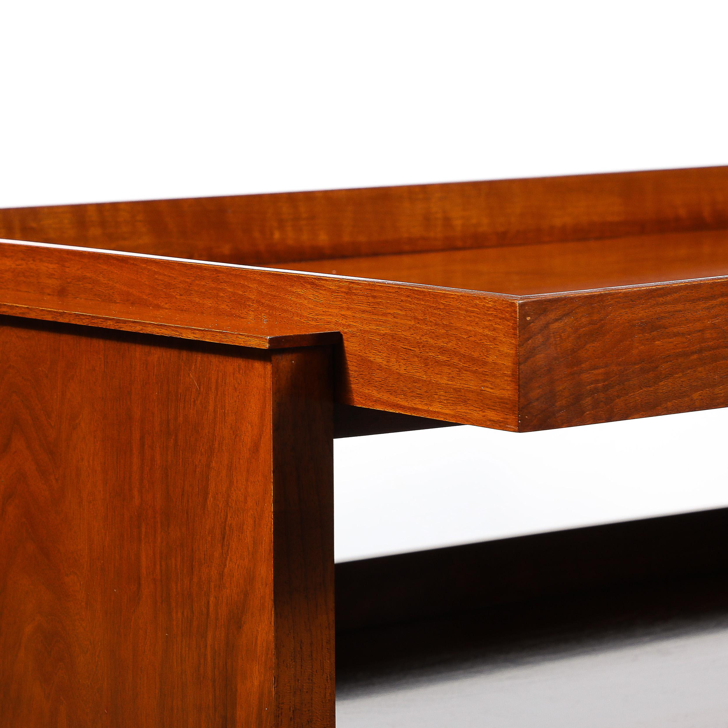 Art Deco Two-Tier Rectilinear Book-Matched Walnut Raised Border Cocktail Table For Sale 3
