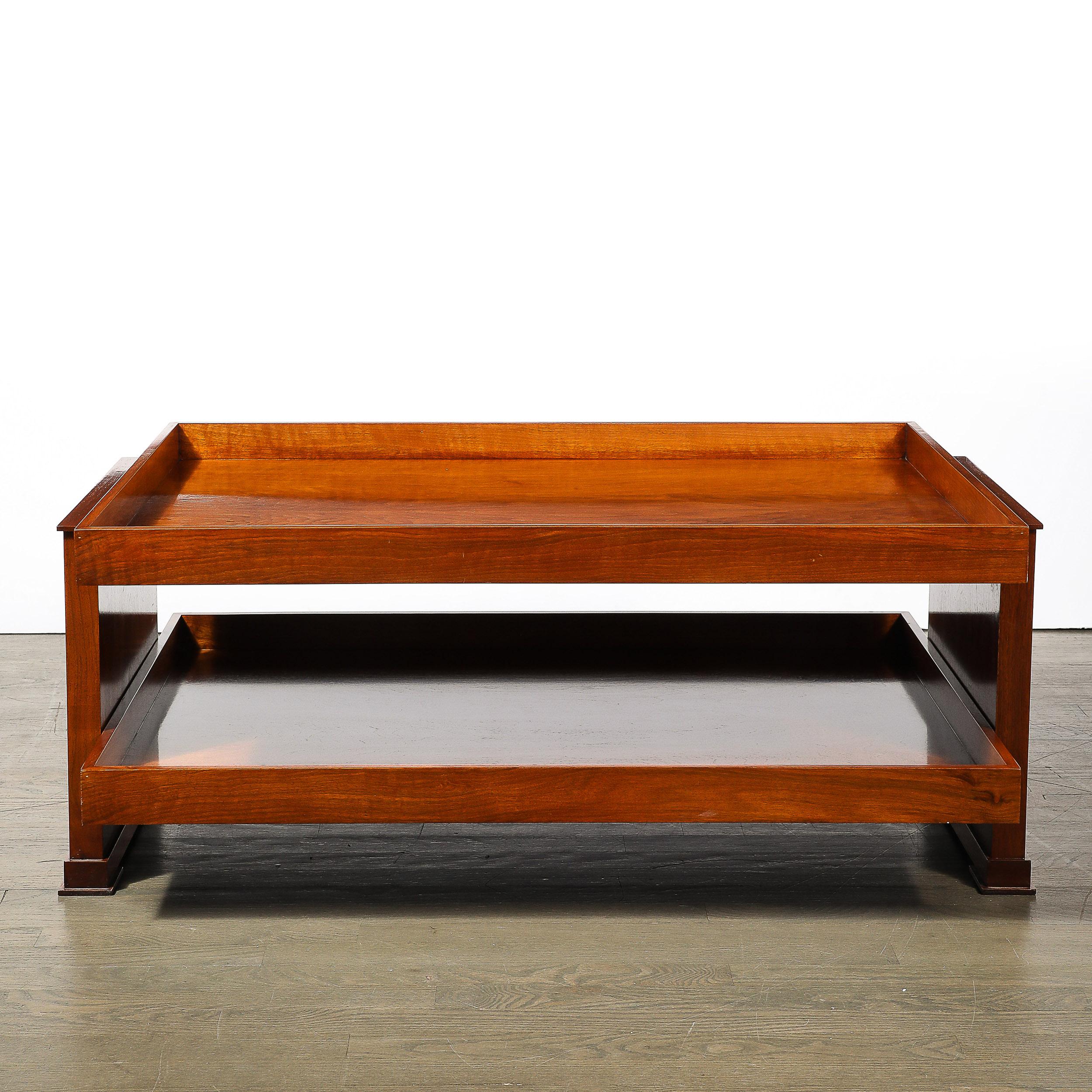 Art Deco Two-Tier Rectilinear Book-Matched Walnut Raised Border Cocktail Table For Sale 4