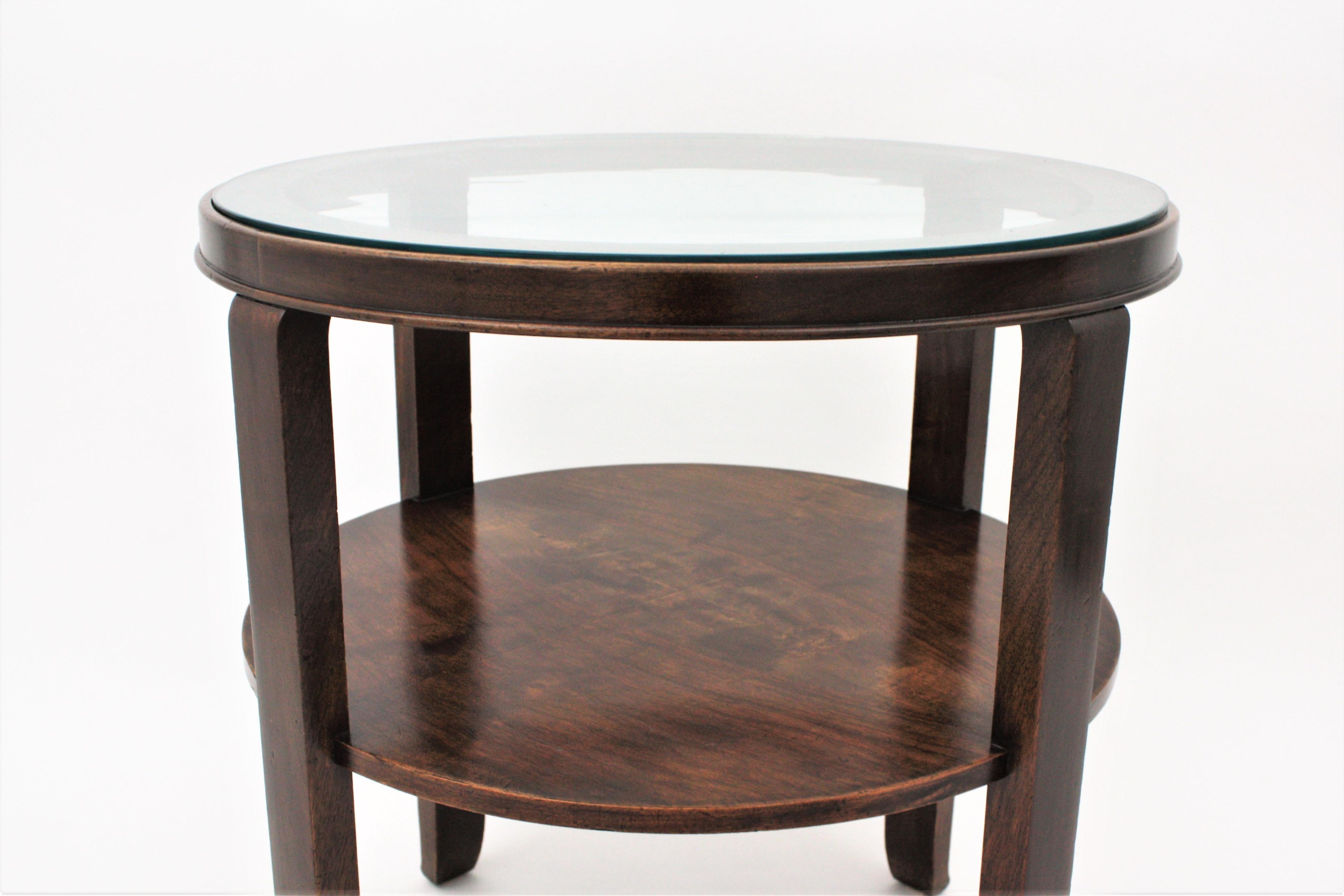 Art Deco Coffee Table in Walnut with Glass Top, France For Sale 2