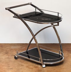 Art Deco Two-Tiered Drinks Cart of Chrome and Black Glass from England