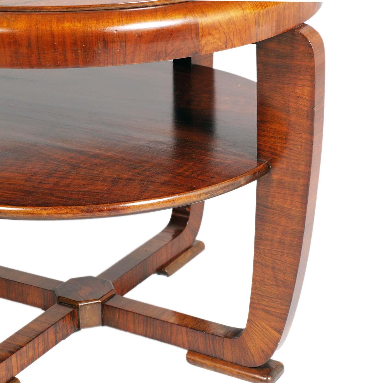 Mid-Century Modern Art Deco Two Tiered Heavy Coffee Table in Figured Joined Solid Walnut circa 1930 For Sale